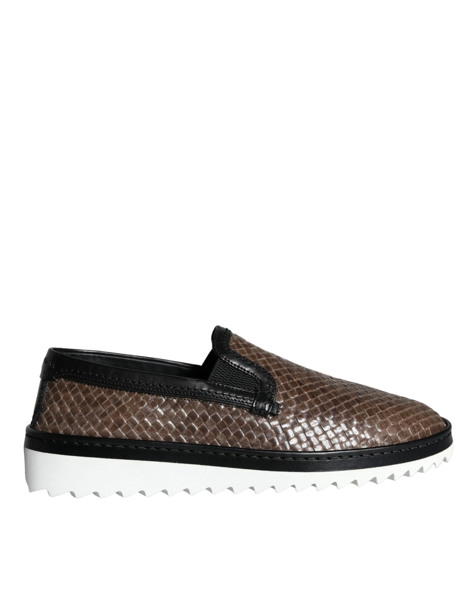 Dolce & Gabbana Brown Black Leather Weaved Men Loafers Shoes by Dolce & Gabbana