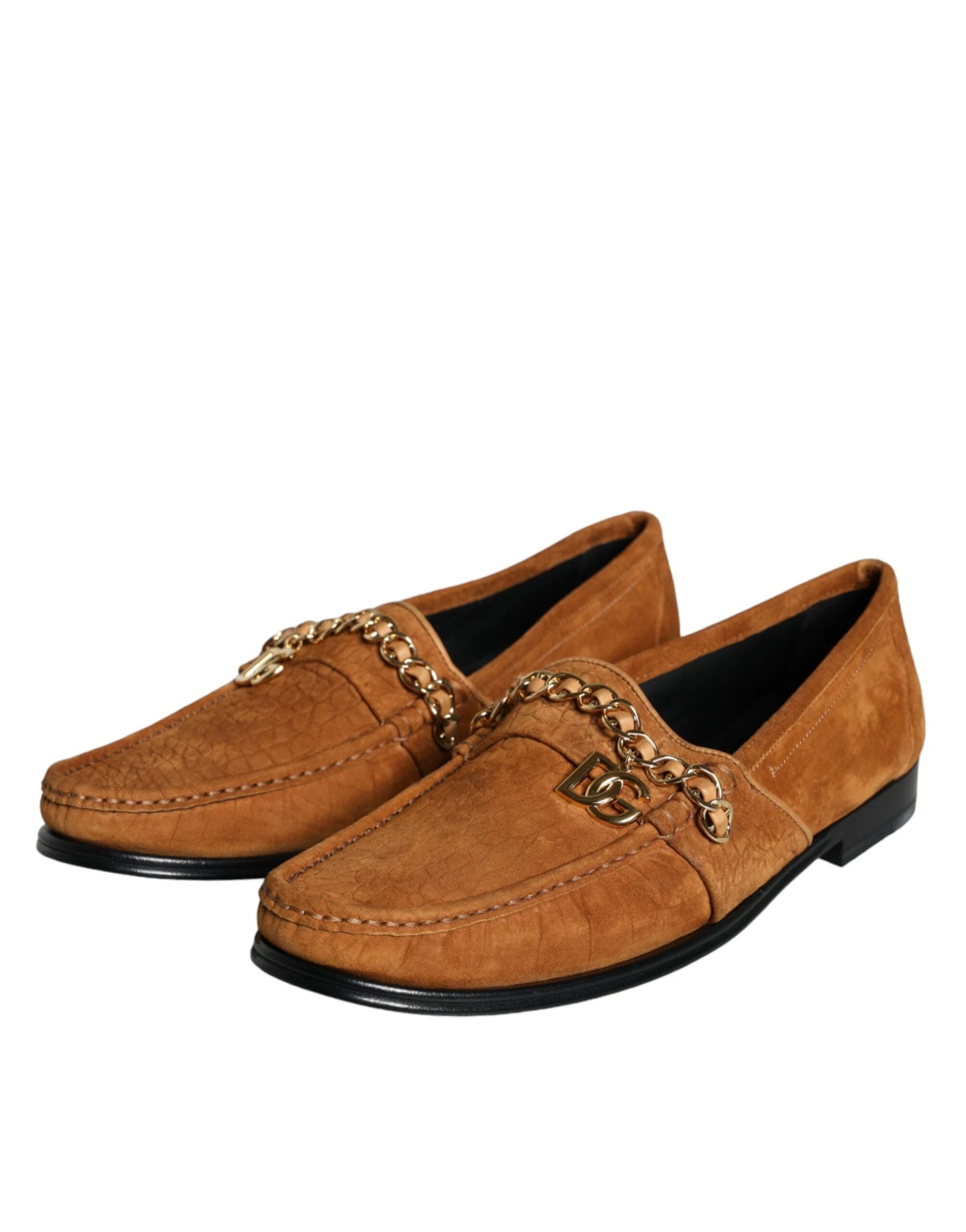 Dolce & Gabbana Brown Velvet Leather Logo Mocassin Slip On Shoes by Dolce & Gabbana