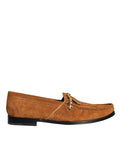 Dolce & Gabbana Brown Velvet Leather Logo Mocassin Slip On Shoes by Dolce & Gabbana