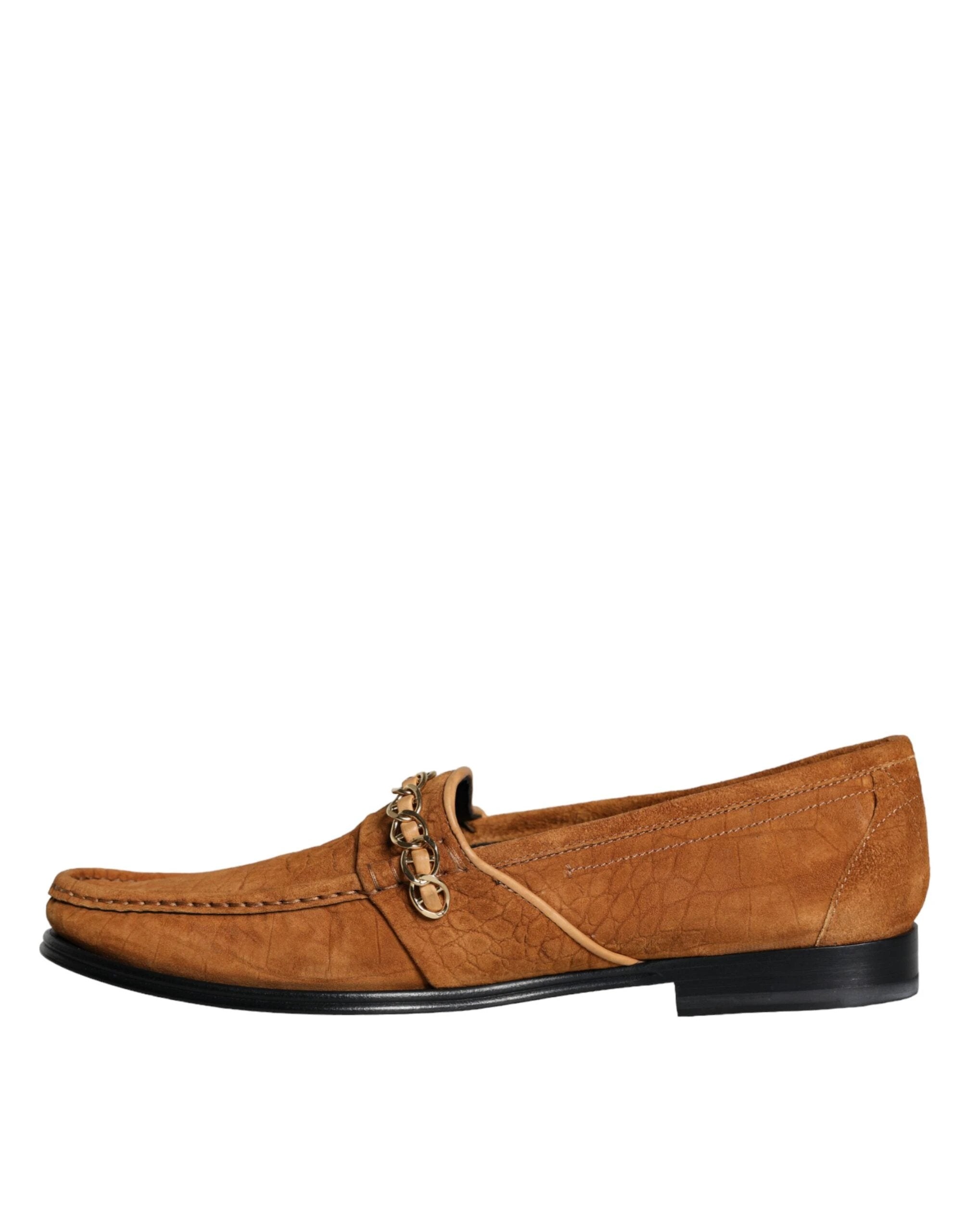Dolce & Gabbana Brown Velvet Leather Logo Mocassin Slip On Shoes by Dolce & Gabbana