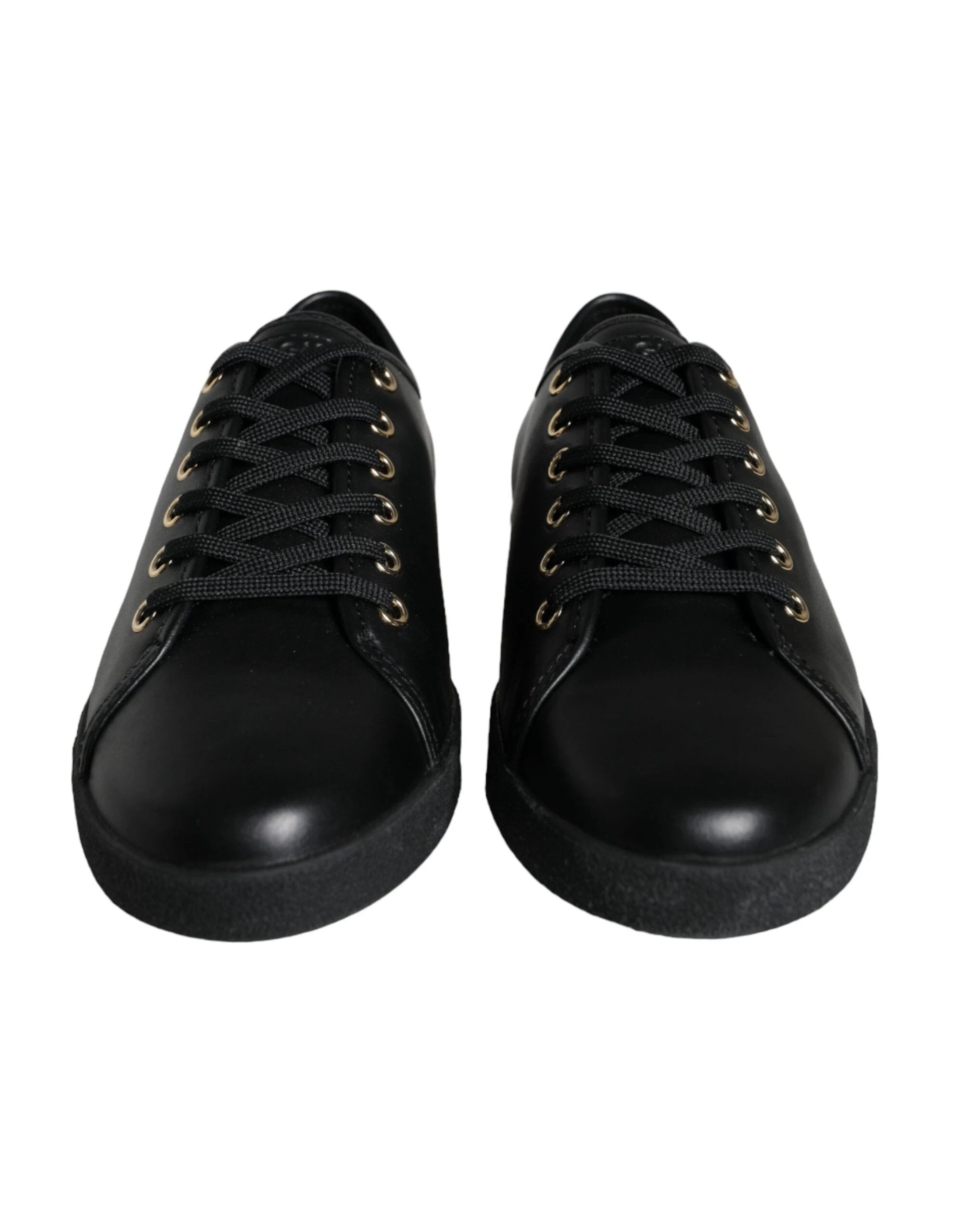 Dolce & Gabbana Black Gold Leather Classic Sneakers Shoes by Dolce & Gabbana