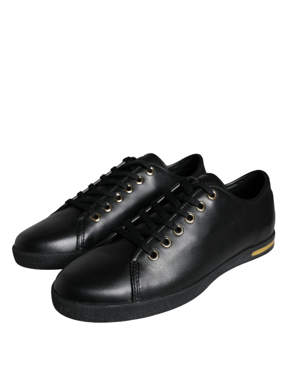 Dolce & Gabbana Black Gold Leather Classic Sneakers Shoes by Dolce & Gabbana