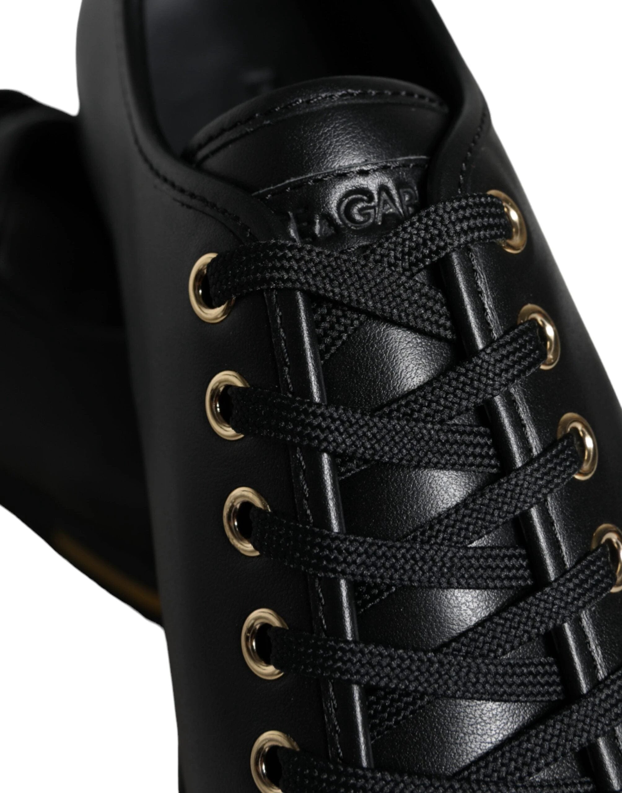 Dolce & Gabbana Black Gold Leather Classic Sneakers Shoes by Dolce & Gabbana