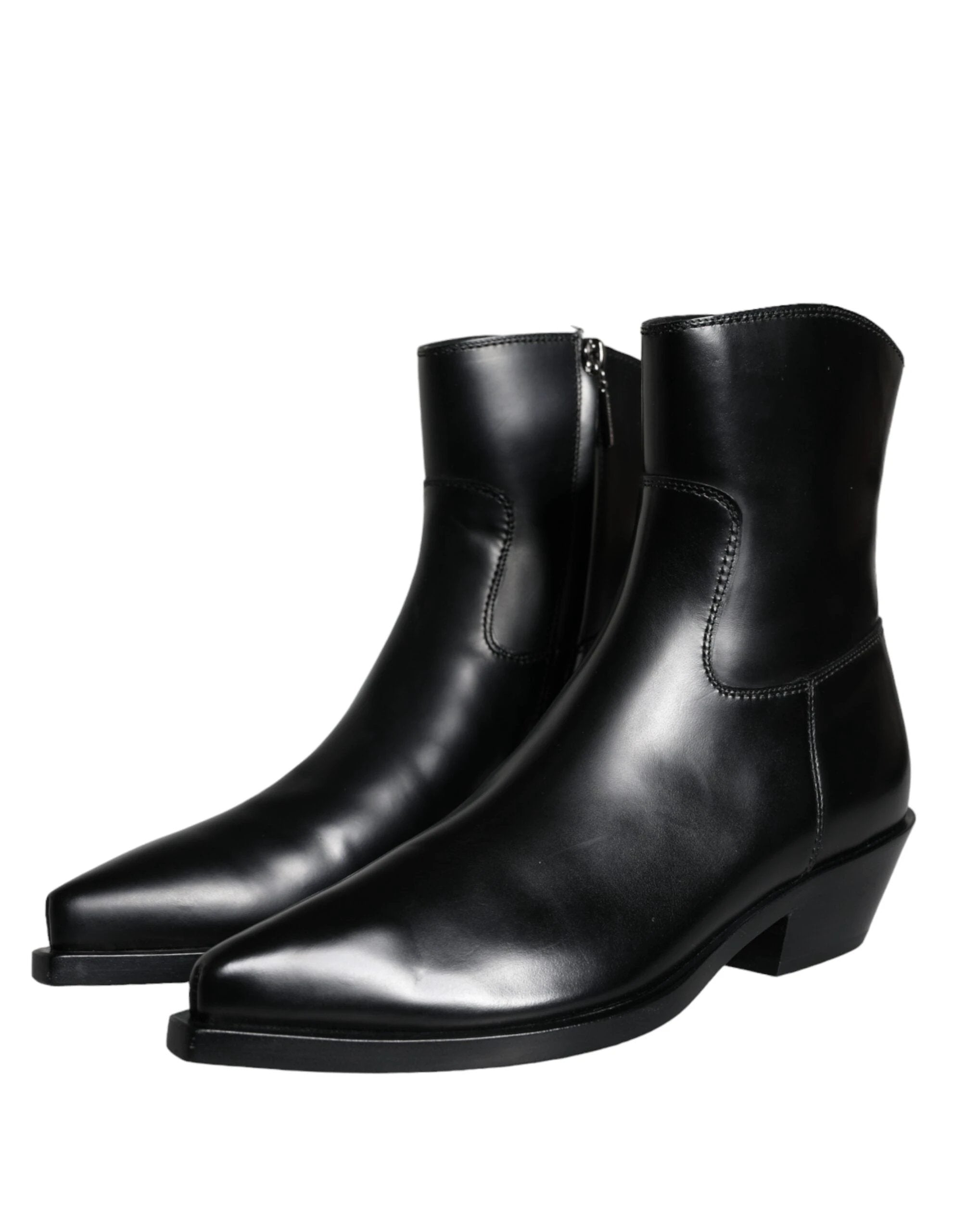 Dolce & Gabbana Black Leather Ankle Boots Booties Shoes by Dolce & Gabbana
