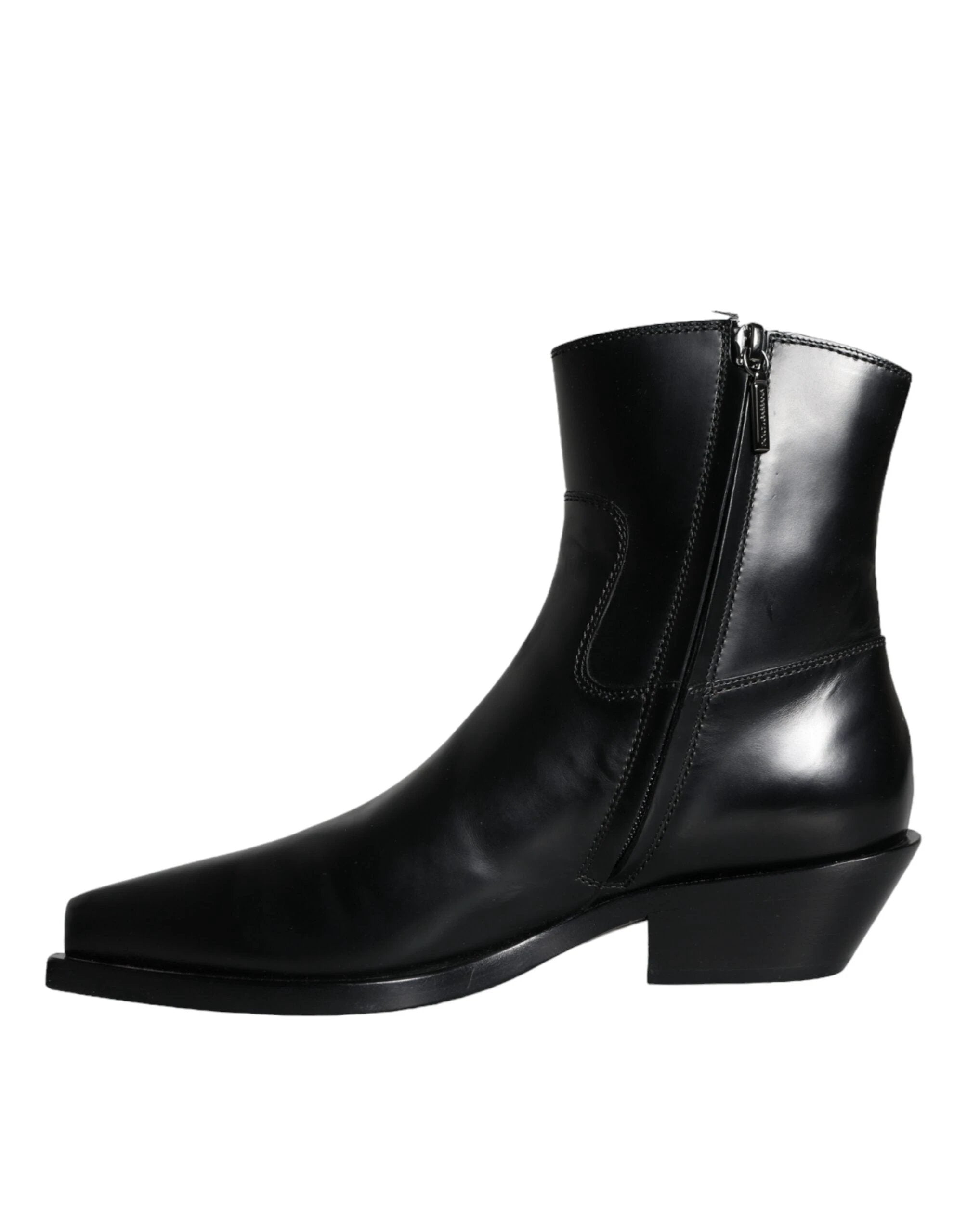 Dolce & Gabbana Black Leather Ankle Boots Booties Shoes by Dolce & Gabbana