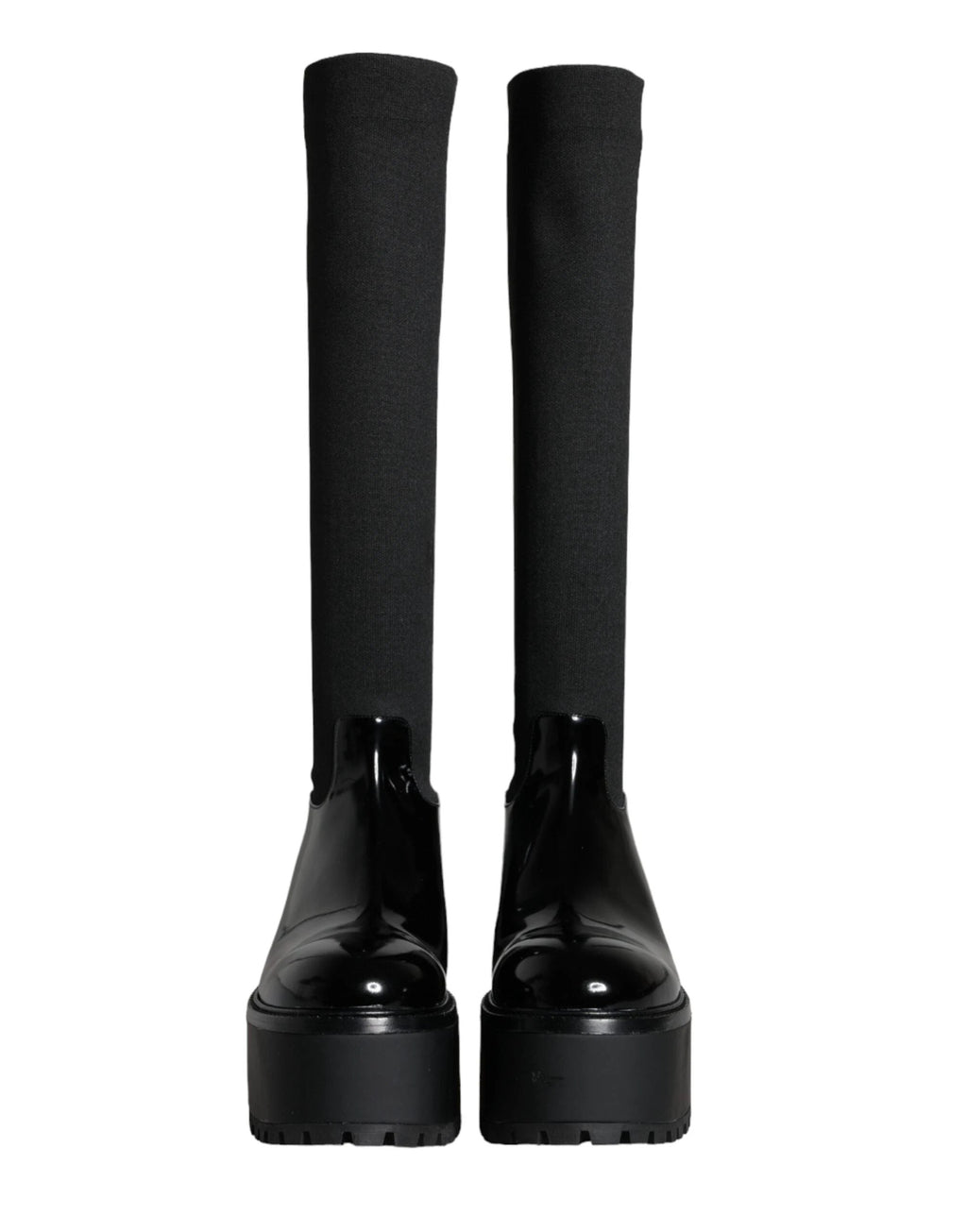Dolce & Gabbana Black Leather Jersey Knee High Boots Shoes by Dolce & Gabbana