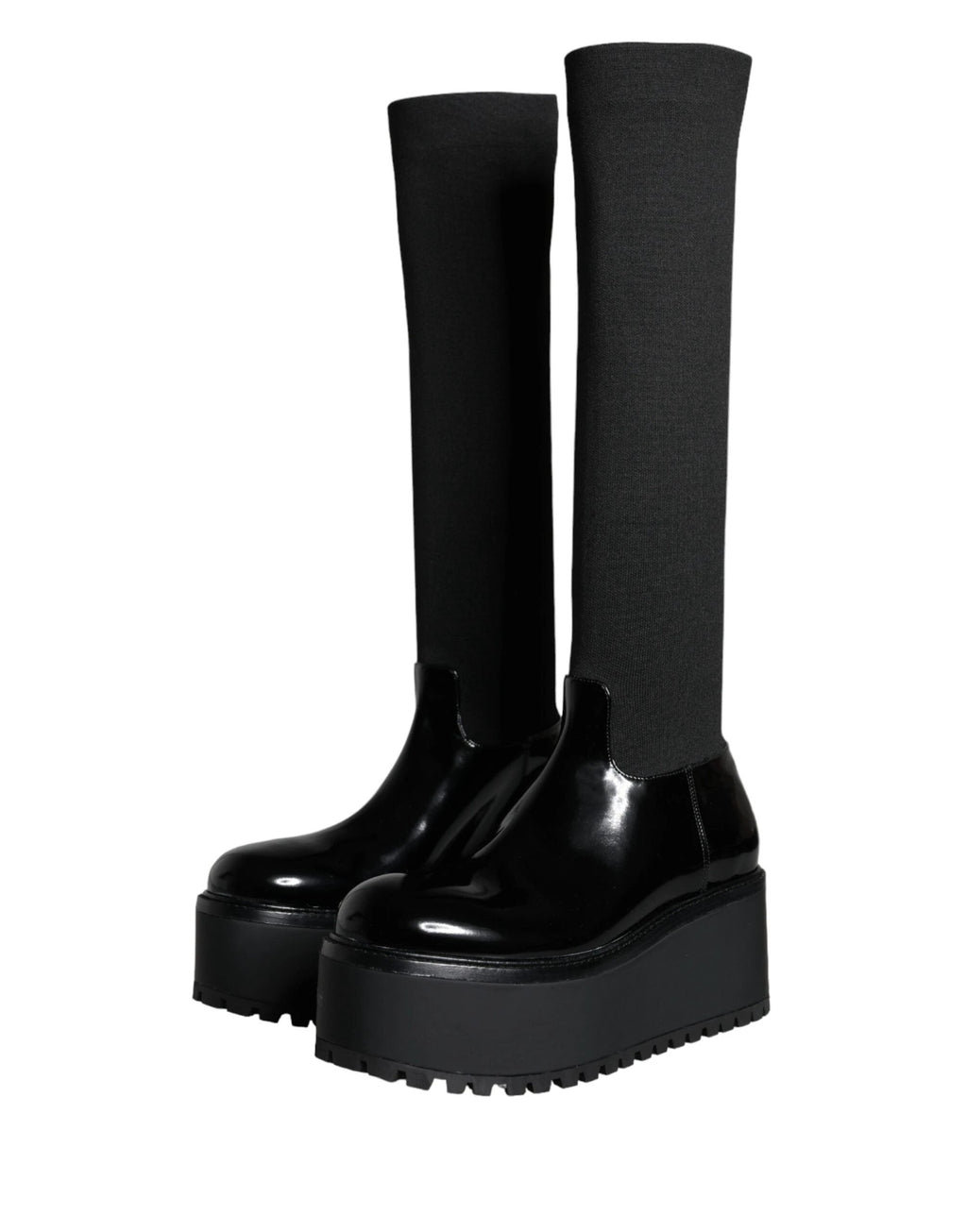 Dolce & Gabbana Black Leather Jersey Knee High Boots Shoes by Dolce & Gabbana