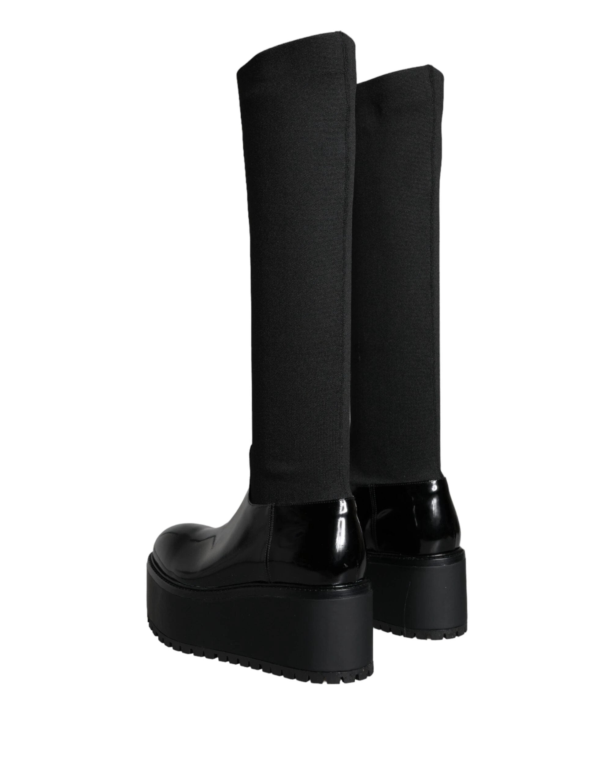 Dolce & Gabbana Black Leather Jersey Knee High Boots Shoes by Dolce & Gabbana