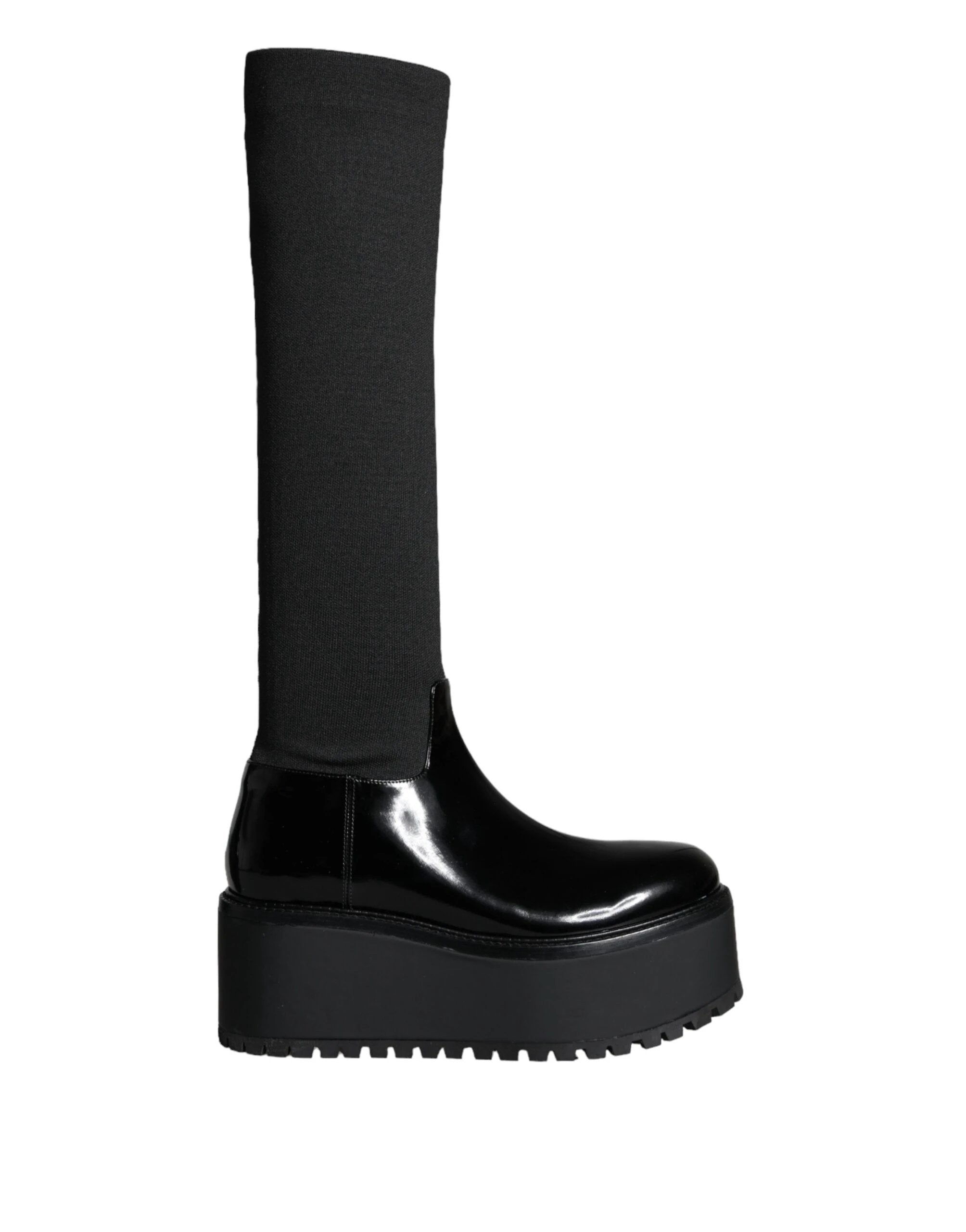 Dolce & Gabbana Black Leather Jersey Knee High Boots Shoes by Dolce & Gabbana
