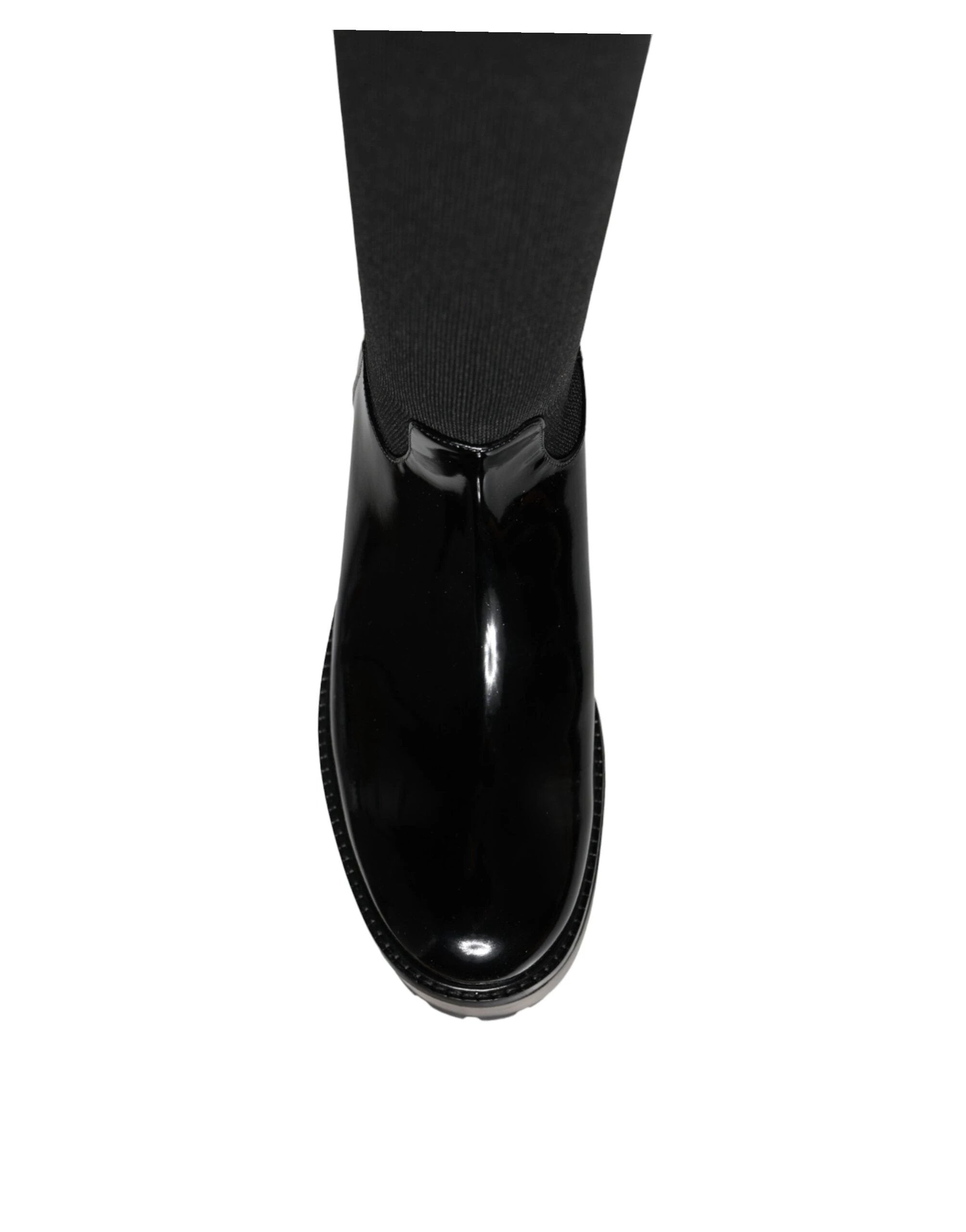 Dolce & Gabbana Black Leather Jersey Knee High Boots Shoes by Dolce & Gabbana
