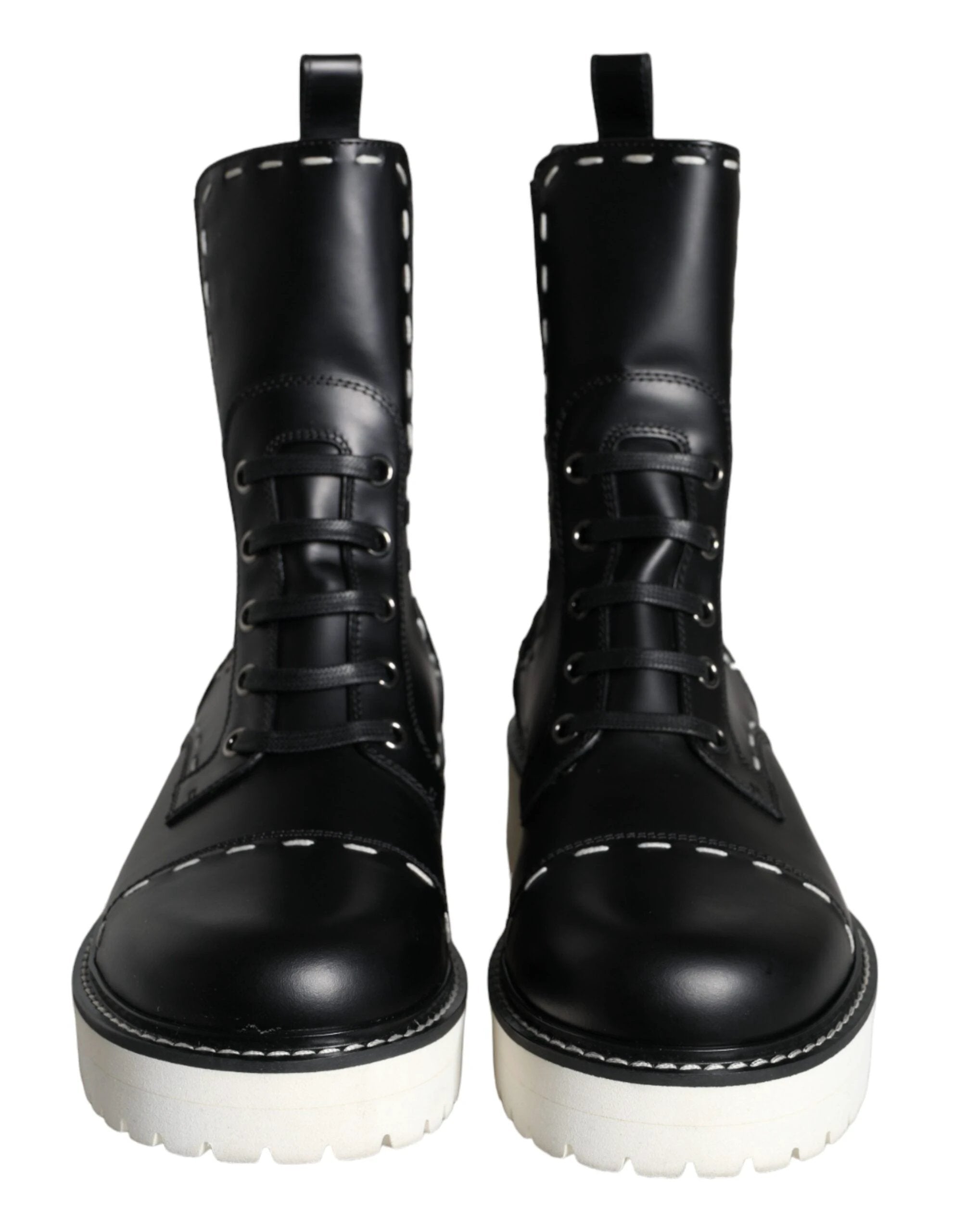 Dolce & Gabbana Black Leather Combat Mid Calf Boots Shoes by Dolce & Gabbana