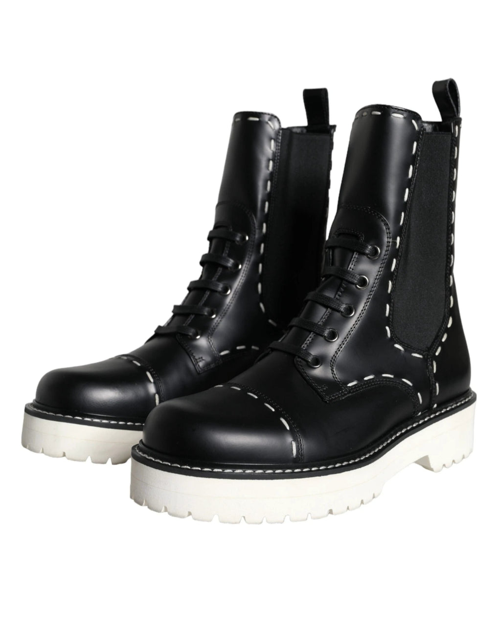 Dolce & Gabbana Black Leather Combat Mid Calf Boots Shoes by Dolce & Gabbana
