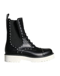 Dolce & Gabbana Black Leather Combat Mid Calf Boots Shoes by Dolce & Gabbana