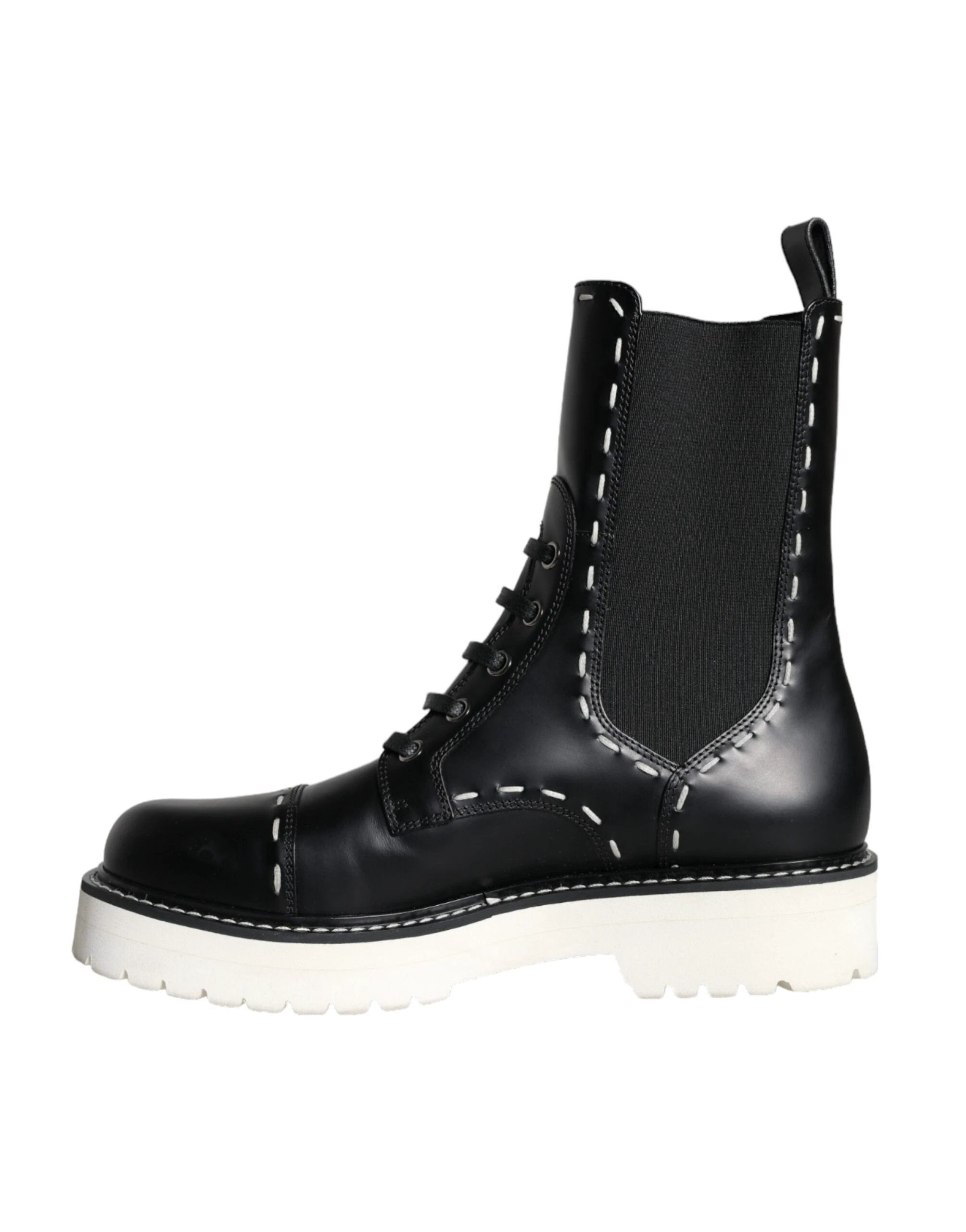 Dolce & Gabbana Black Leather Combat Mid Calf Boots Shoes by Dolce & Gabbana