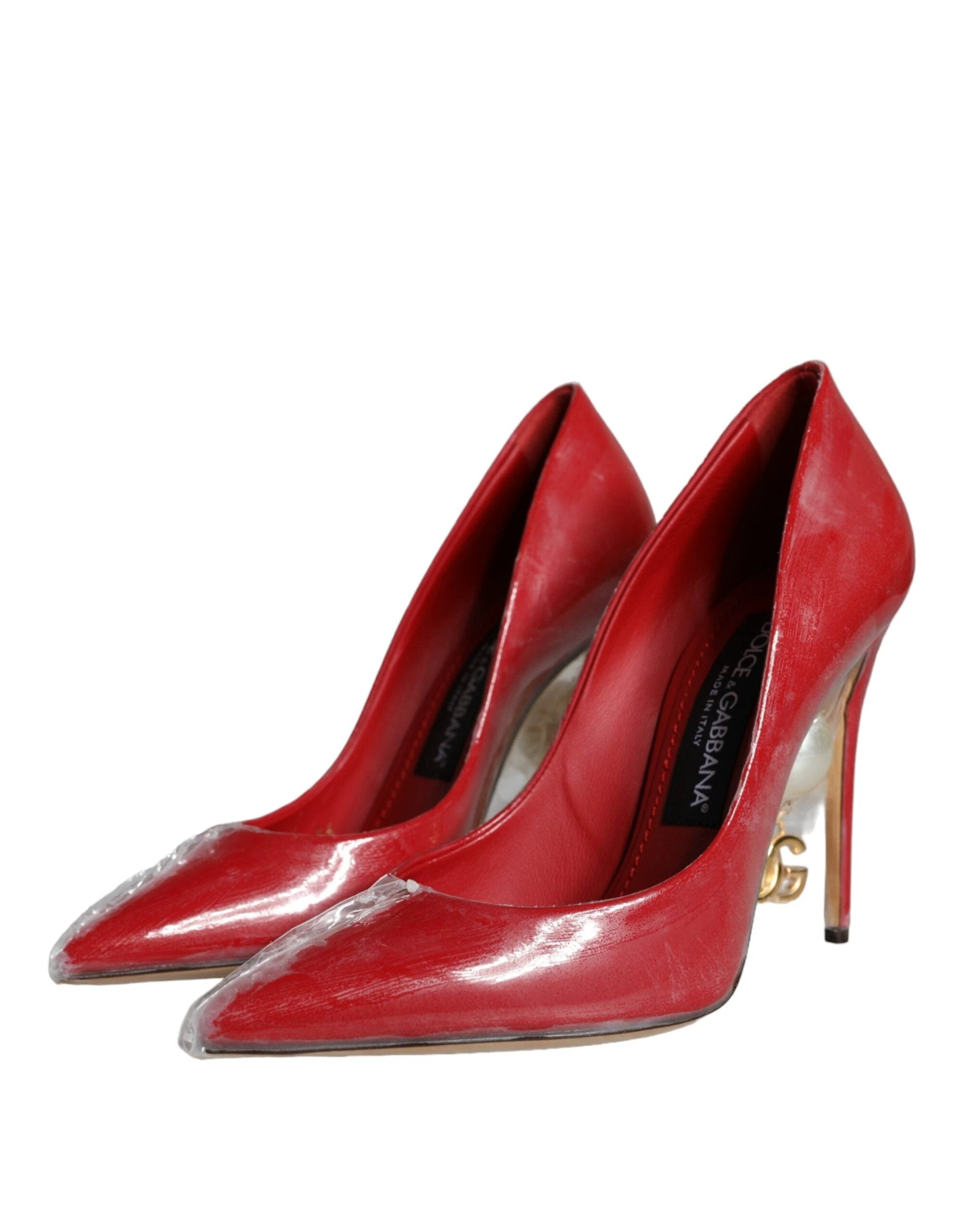 Dolce & Gabbana Red Patent Leather Faux Pearl Heels Pumps Shoes by Dolce & Gabbana
