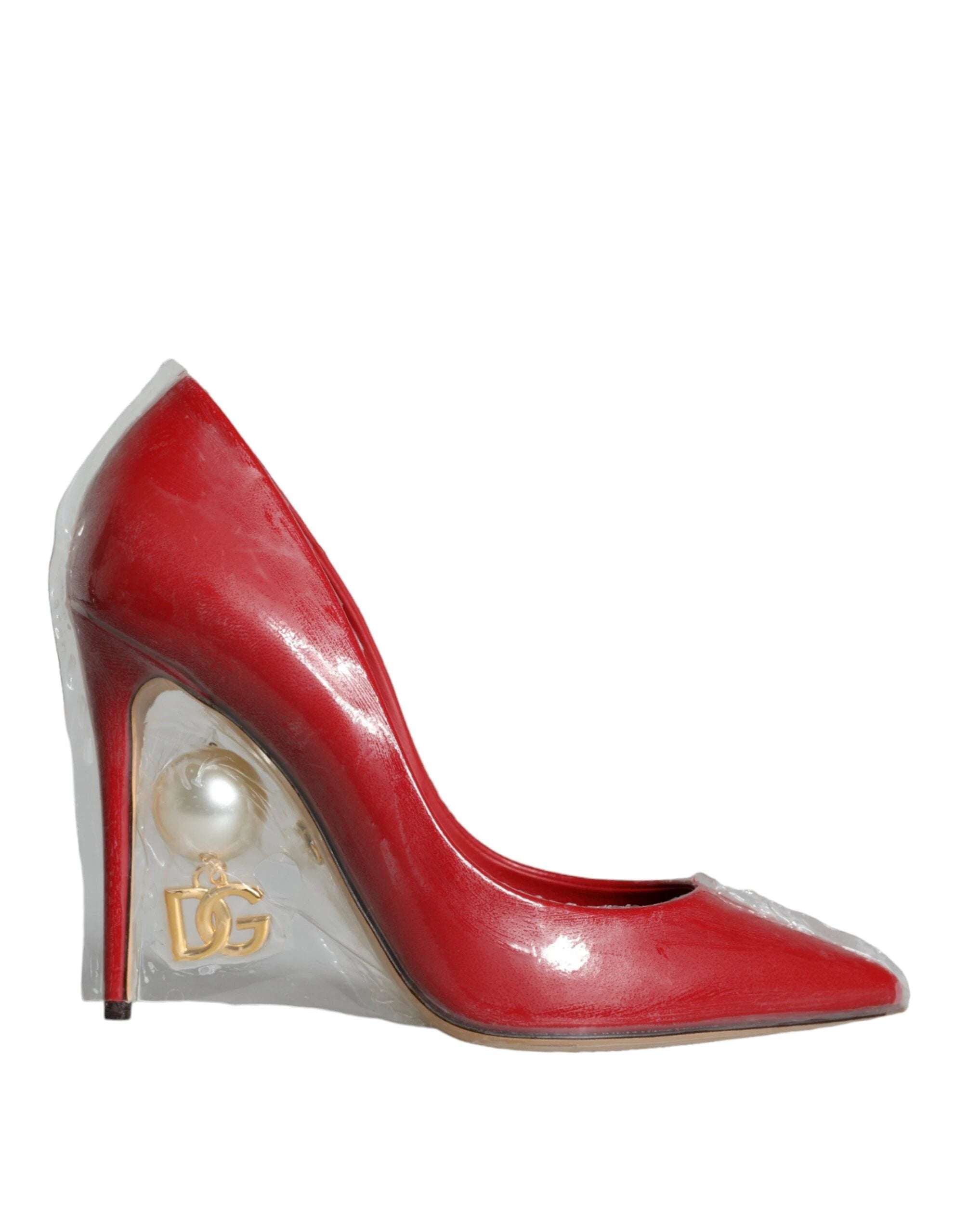Dolce & Gabbana Red Patent Leather Faux Pearl Heels Pumps Shoes by Dolce & Gabbana