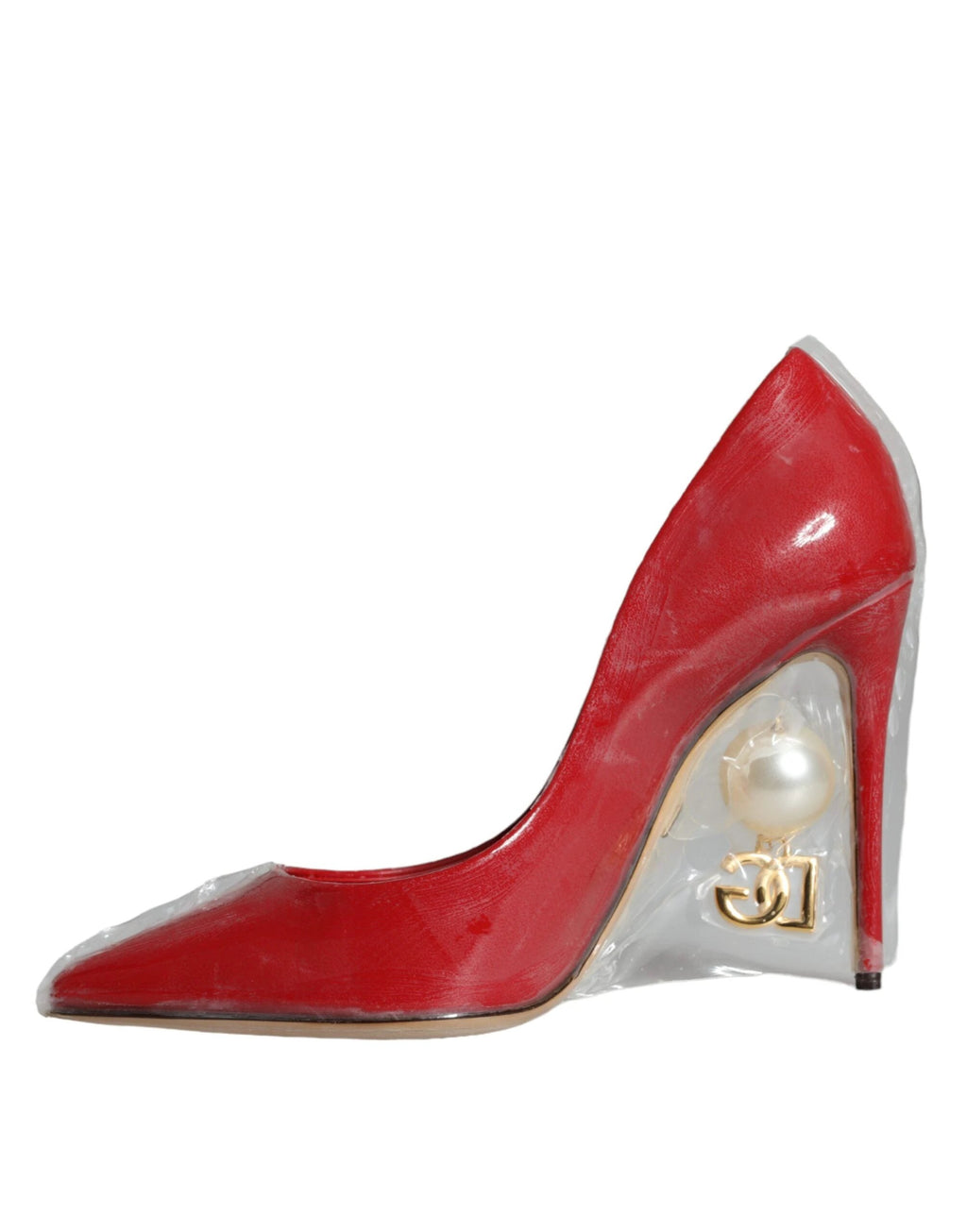 Dolce & Gabbana Red Patent Leather Faux Pearl Heels Pumps Shoes by Dolce & Gabbana