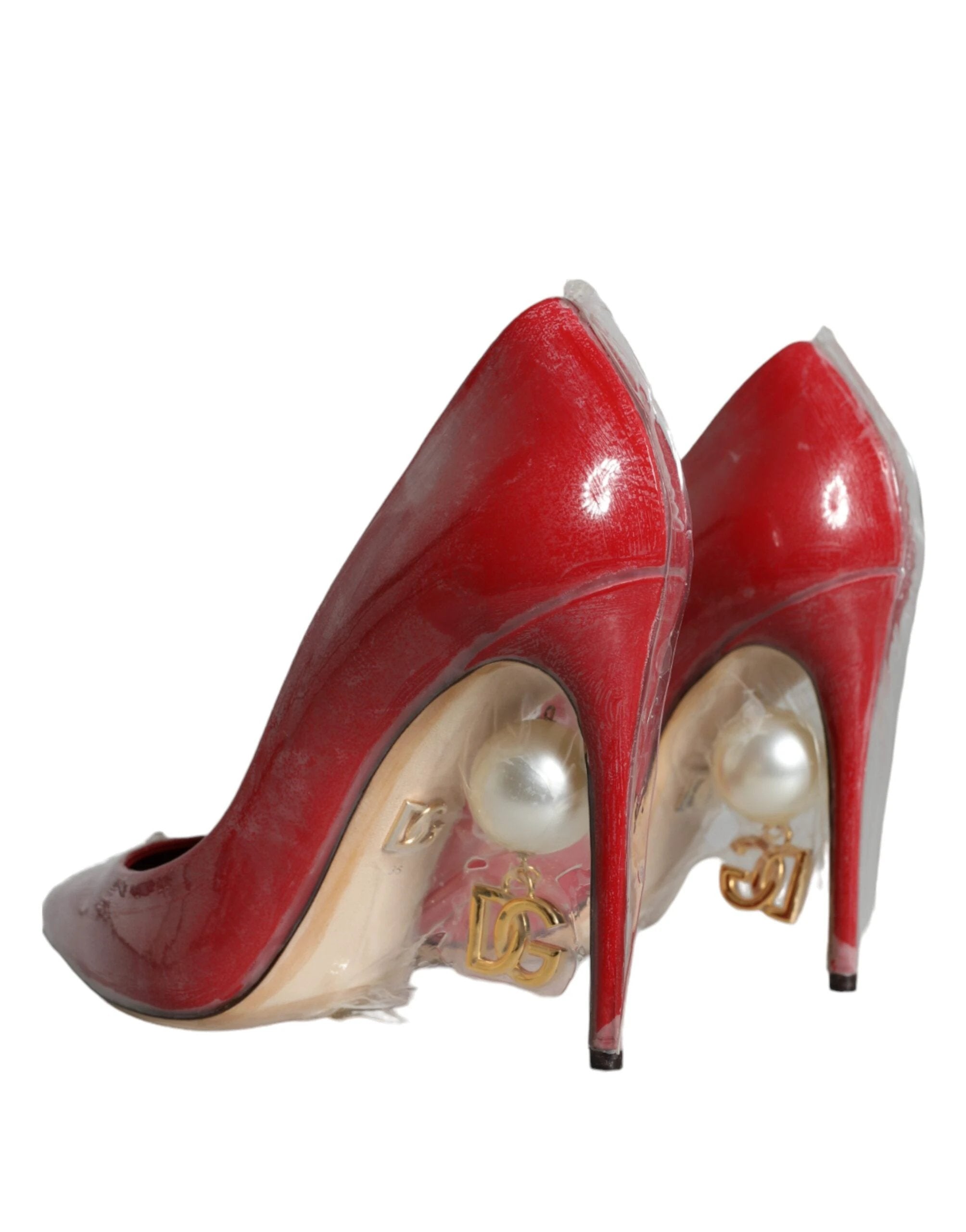 Dolce & Gabbana Red Patent Leather Faux Pearl Heels Pumps Shoes by Dolce & Gabbana