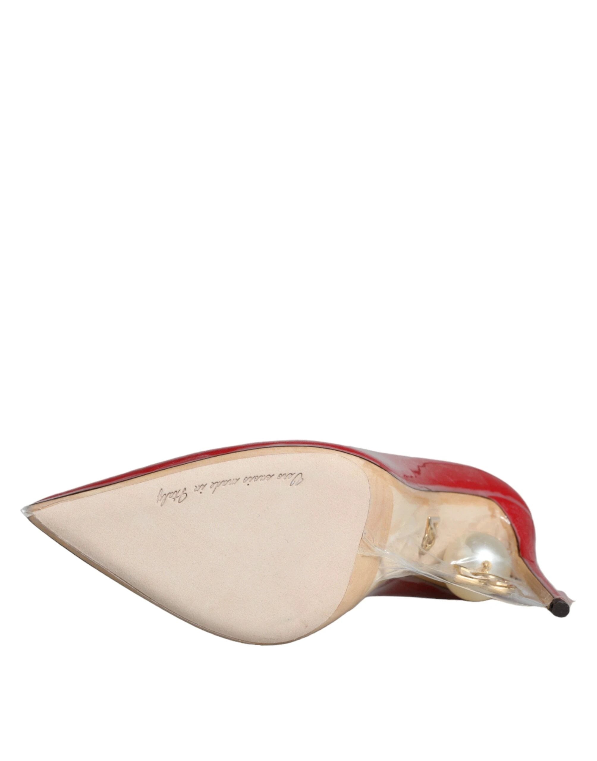 Dolce & Gabbana Red Patent Leather Faux Pearl Heels Pumps Shoes by Dolce & Gabbana