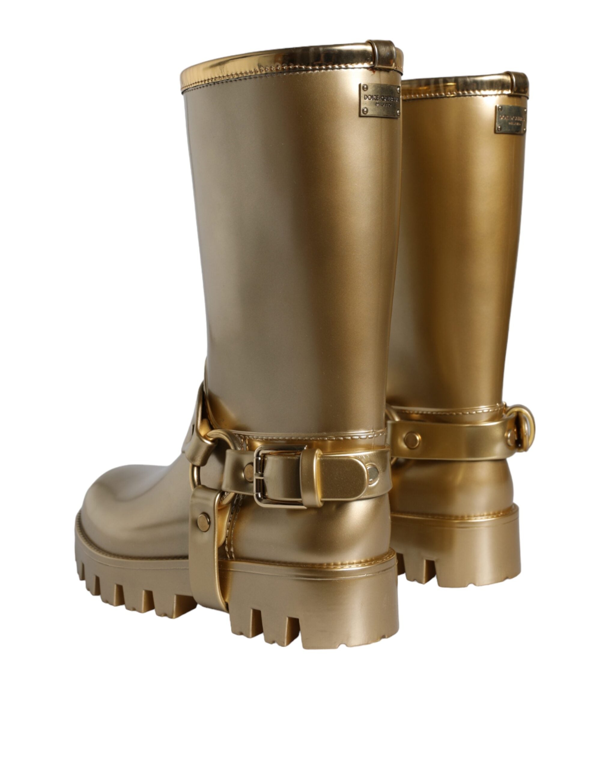 Dolce & Gabbana Metallic Gold Rubber PVC Rain Boots Shoes by Dolce & Gabbana