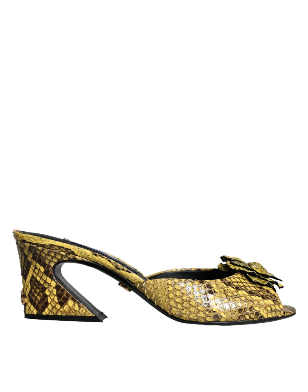 Dolce & Gabbana Yellow Leather Block Heels Slides Shoes by Dolce & Gabbana