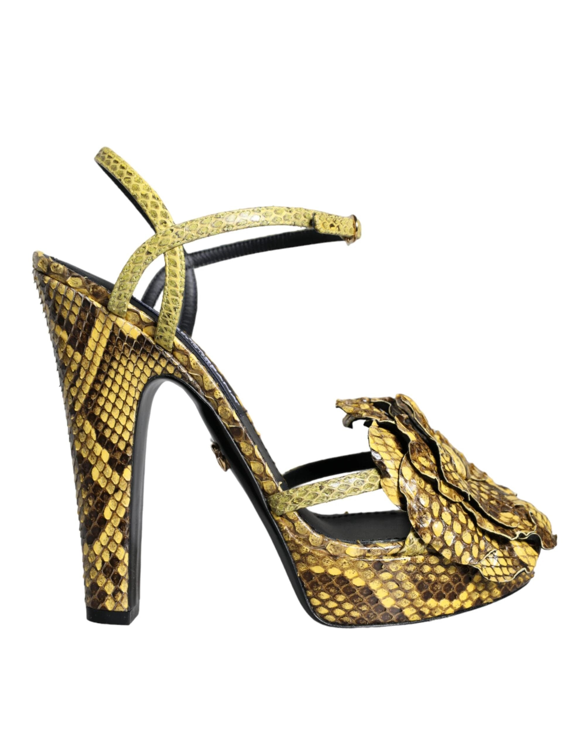 Dolce & Gabbana Yellow Exotic Leather Ankle Strap Heels Sandals Shoes by Dolce & Gabbana