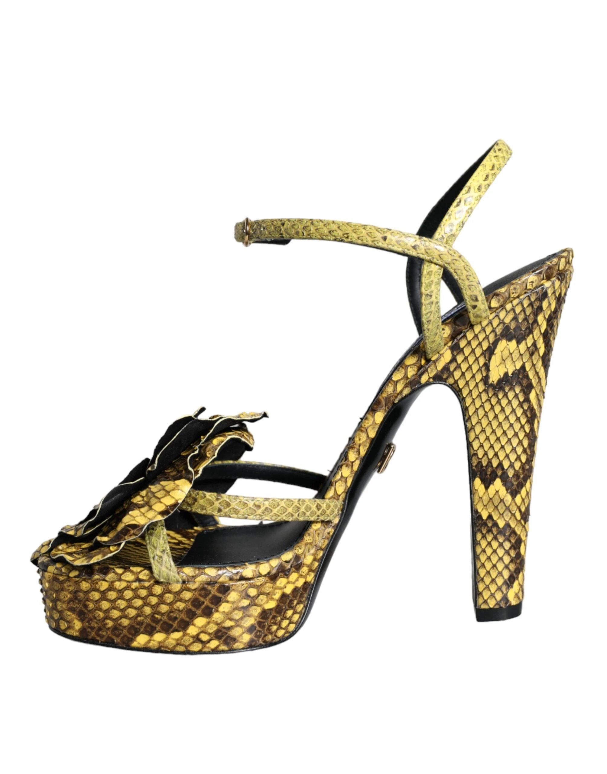 Dolce & Gabbana Yellow Exotic Leather Ankle Strap Heels Sandals Shoes by Dolce & Gabbana