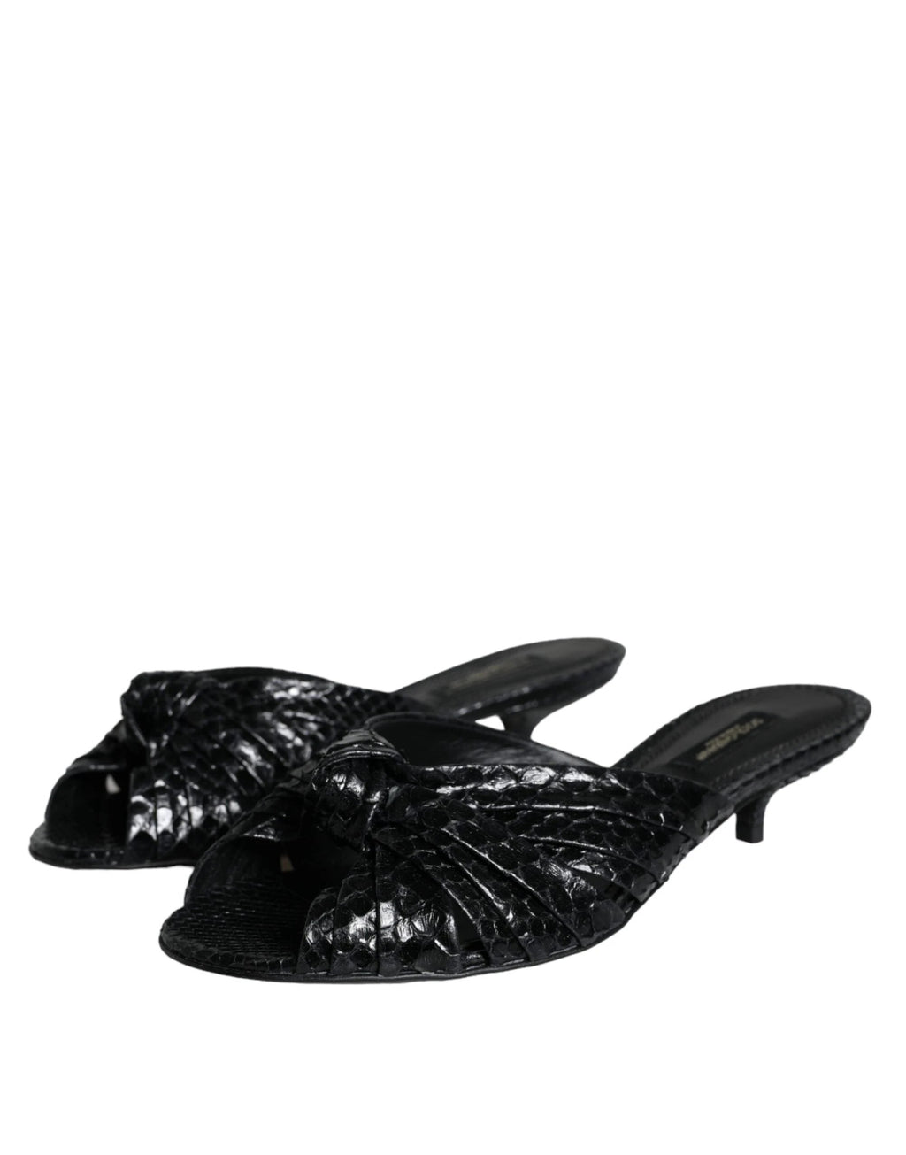 Dolce & Gabbana Black Leather Heels Slides Sandals Shoes by Dolce & Gabbana