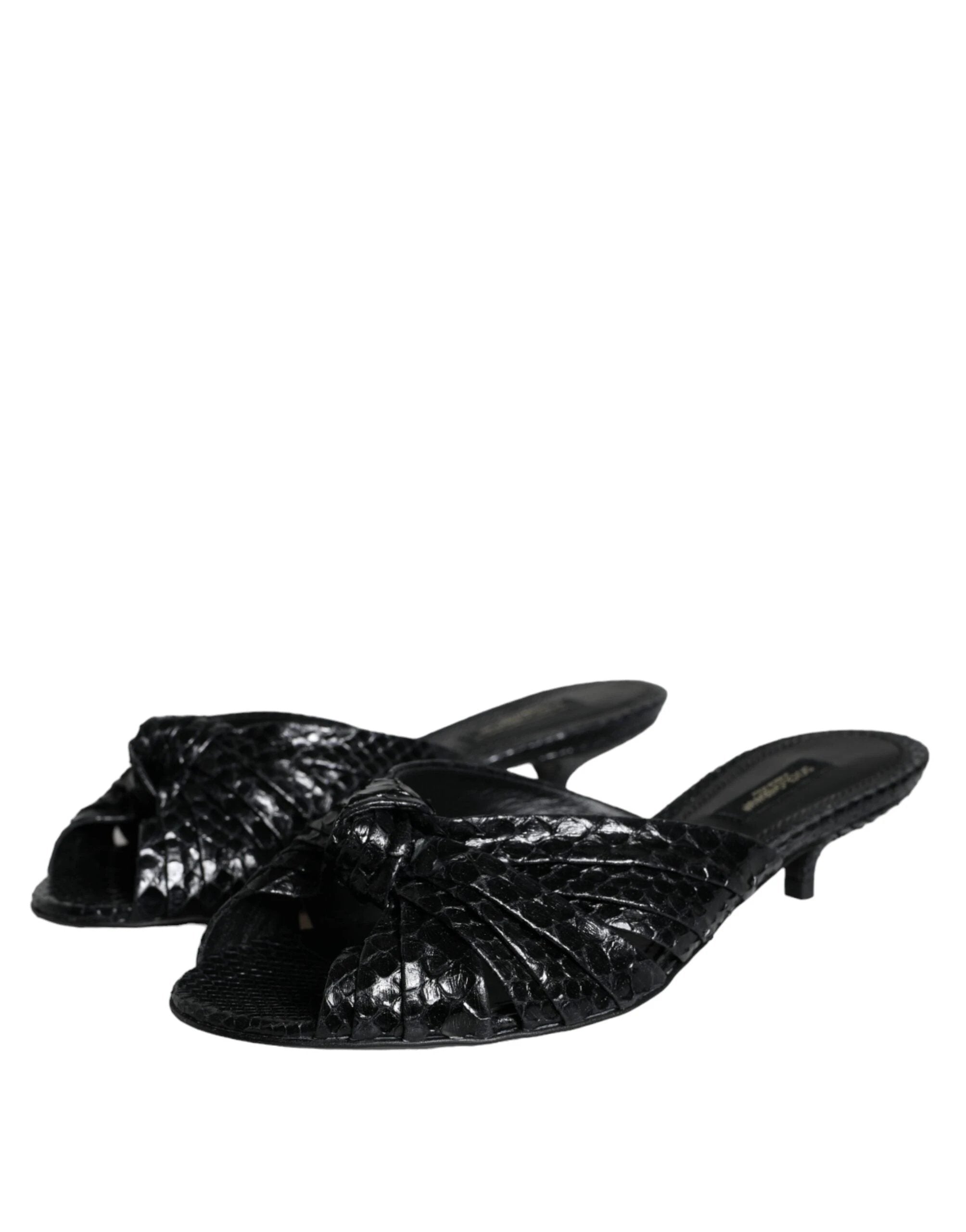 Dolce & Gabbana Black Leather Heels Slides Sandals Shoes by Dolce & Gabbana