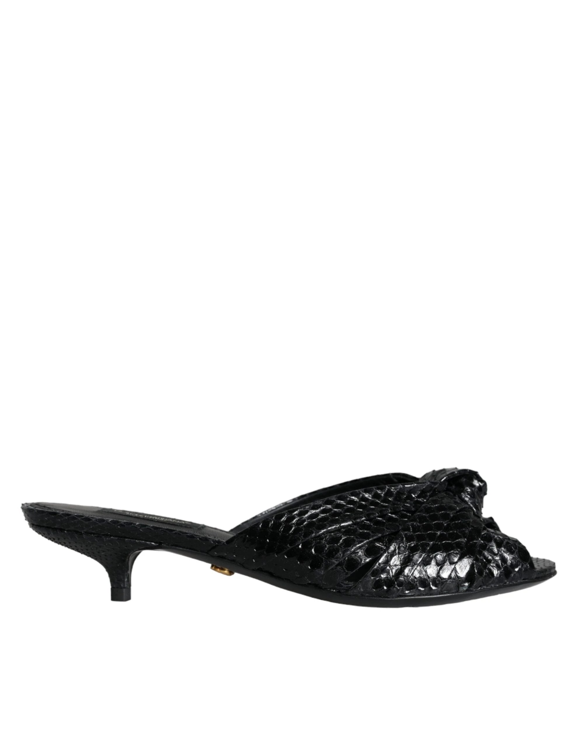 Dolce & Gabbana Black Leather Heels Slides Sandals Shoes by Dolce & Gabbana