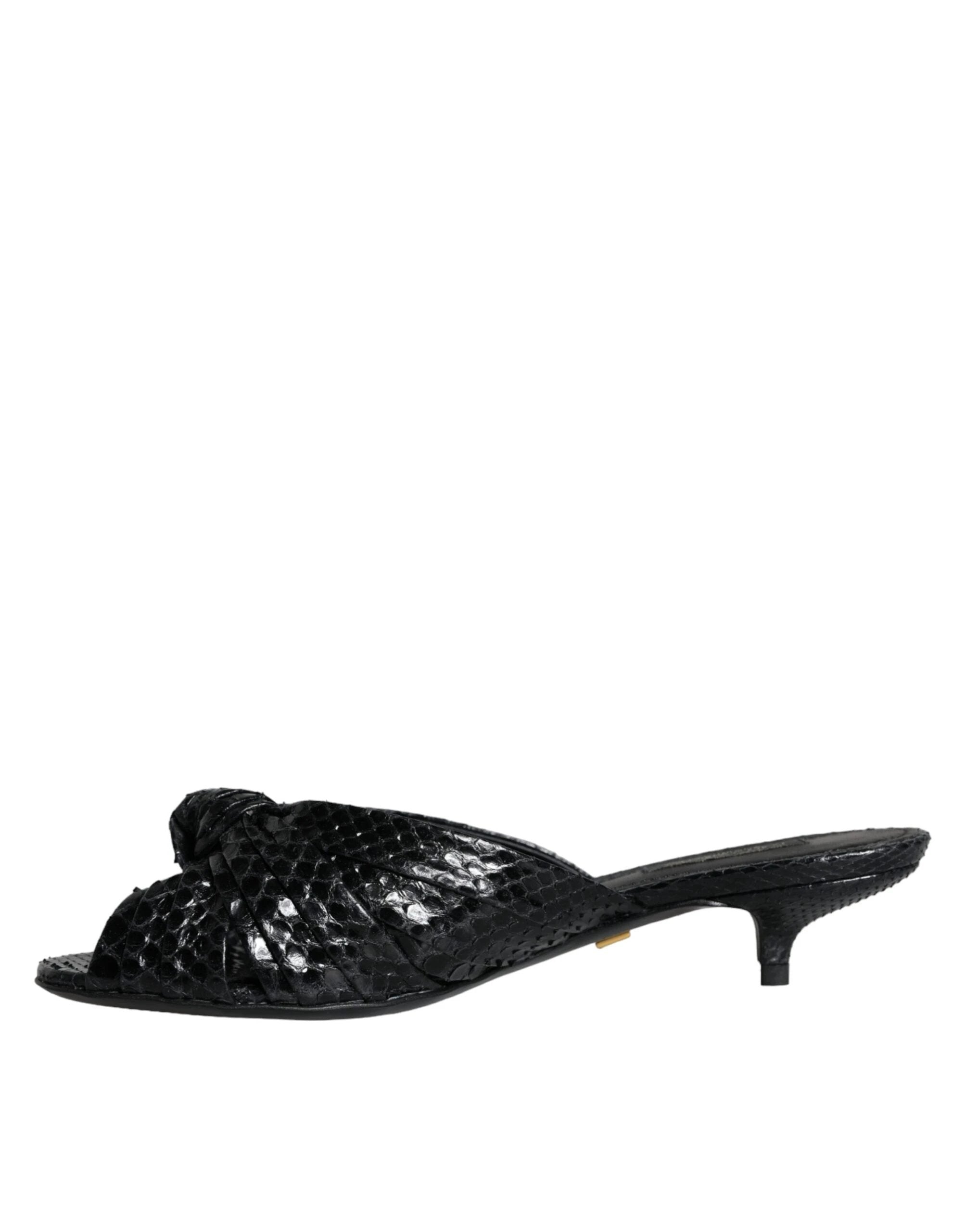 Dolce & Gabbana Black Leather Heels Slides Sandals Shoes by Dolce & Gabbana