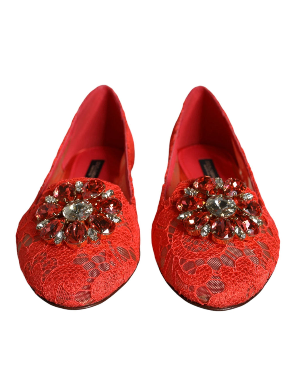 Dolce & Gabbana Coral Lace Crystal Ballet Flats Loafers Shoes by Dolce & Gabbana