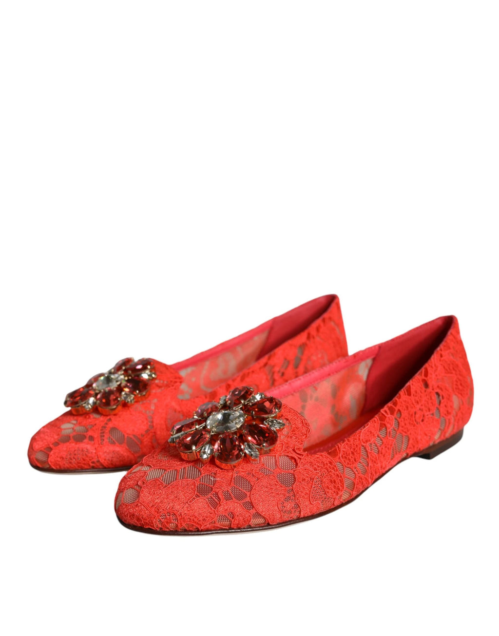 Dolce & Gabbana Coral Lace Crystal Ballet Flats Loafers Shoes by Dolce & Gabbana