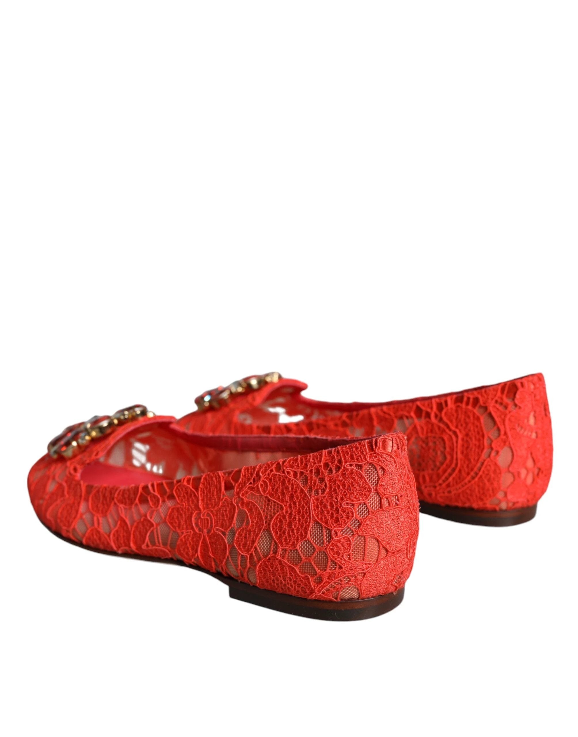 Dolce & Gabbana Coral Lace Crystal Ballet Flats Loafers Shoes by Dolce & Gabbana