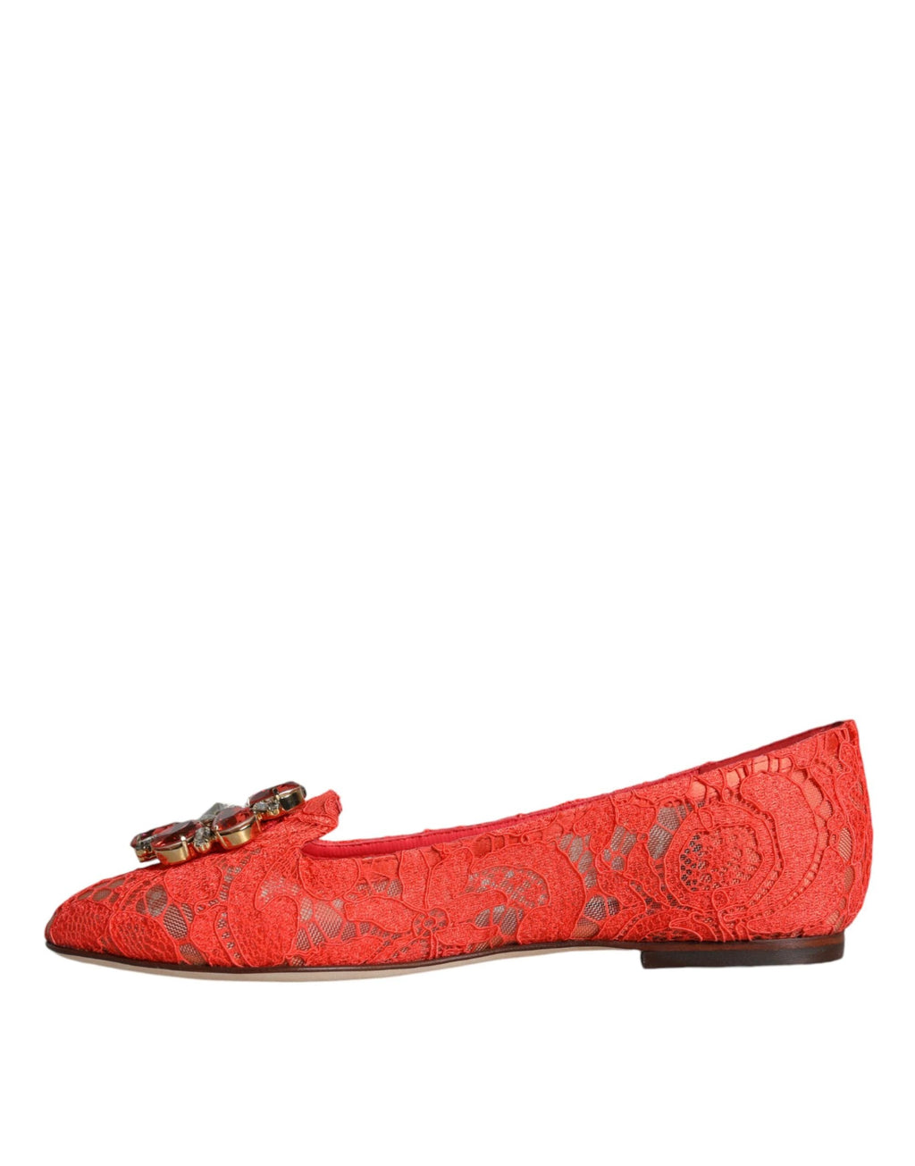 Dolce & Gabbana Coral Lace Crystal Ballet Flats Loafers Shoes by Dolce & Gabbana