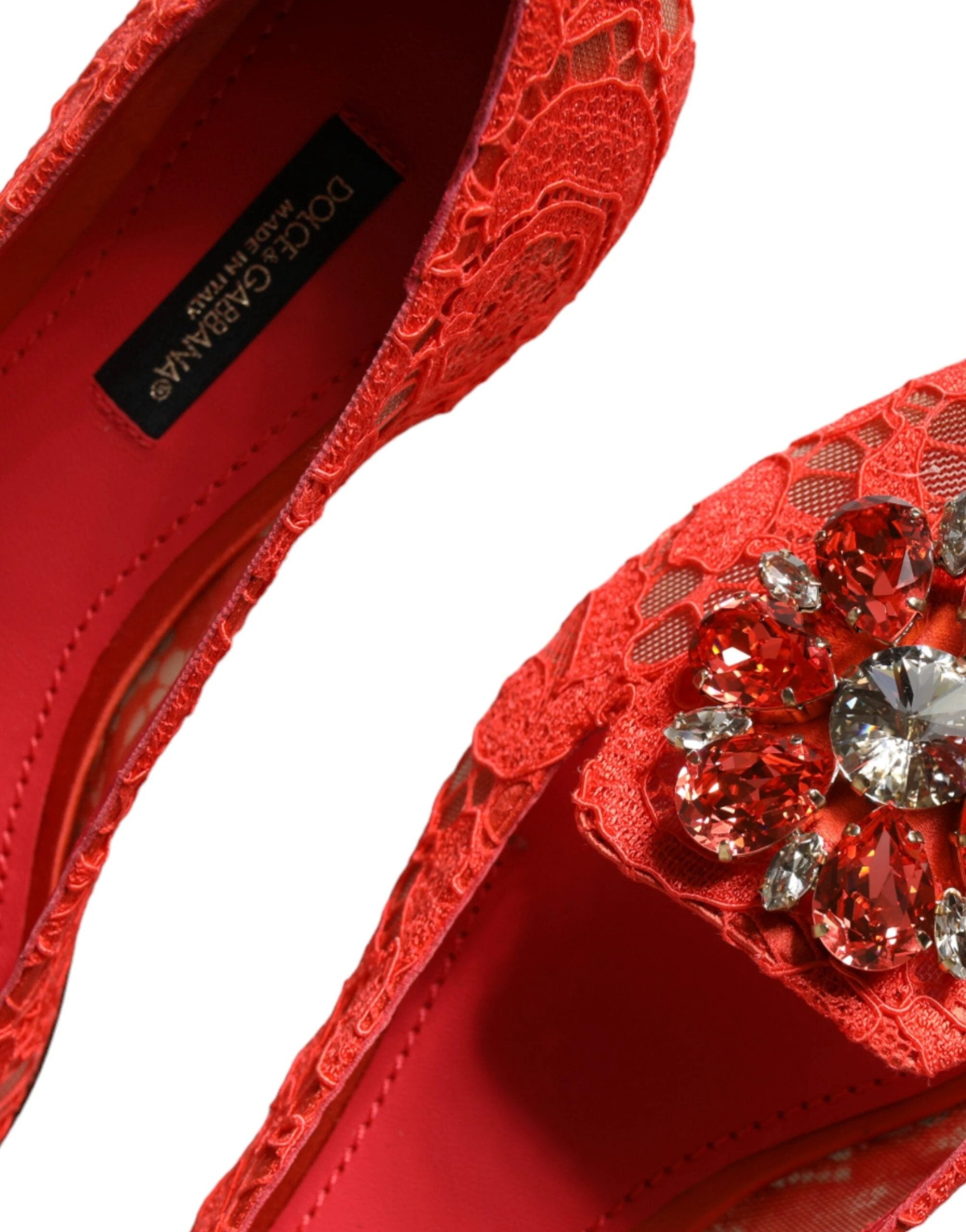 Dolce & Gabbana Coral Lace Crystal Ballet Flats Loafers Shoes by Dolce & Gabbana