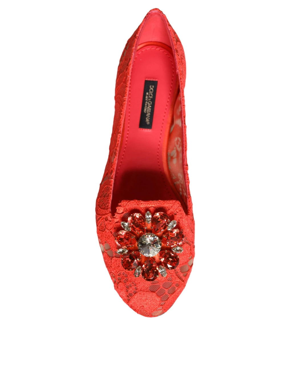 Dolce & Gabbana Coral Lace Crystal Ballet Flats Loafers Shoes by Dolce & Gabbana