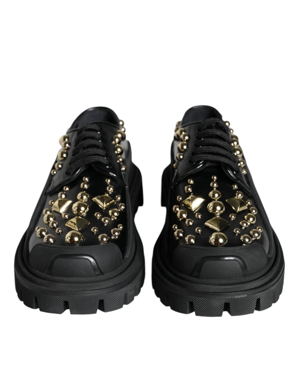 Dolce & Gabbana Black Leather Trekking Derby Embellished Shoes by Dolce & Gabbana