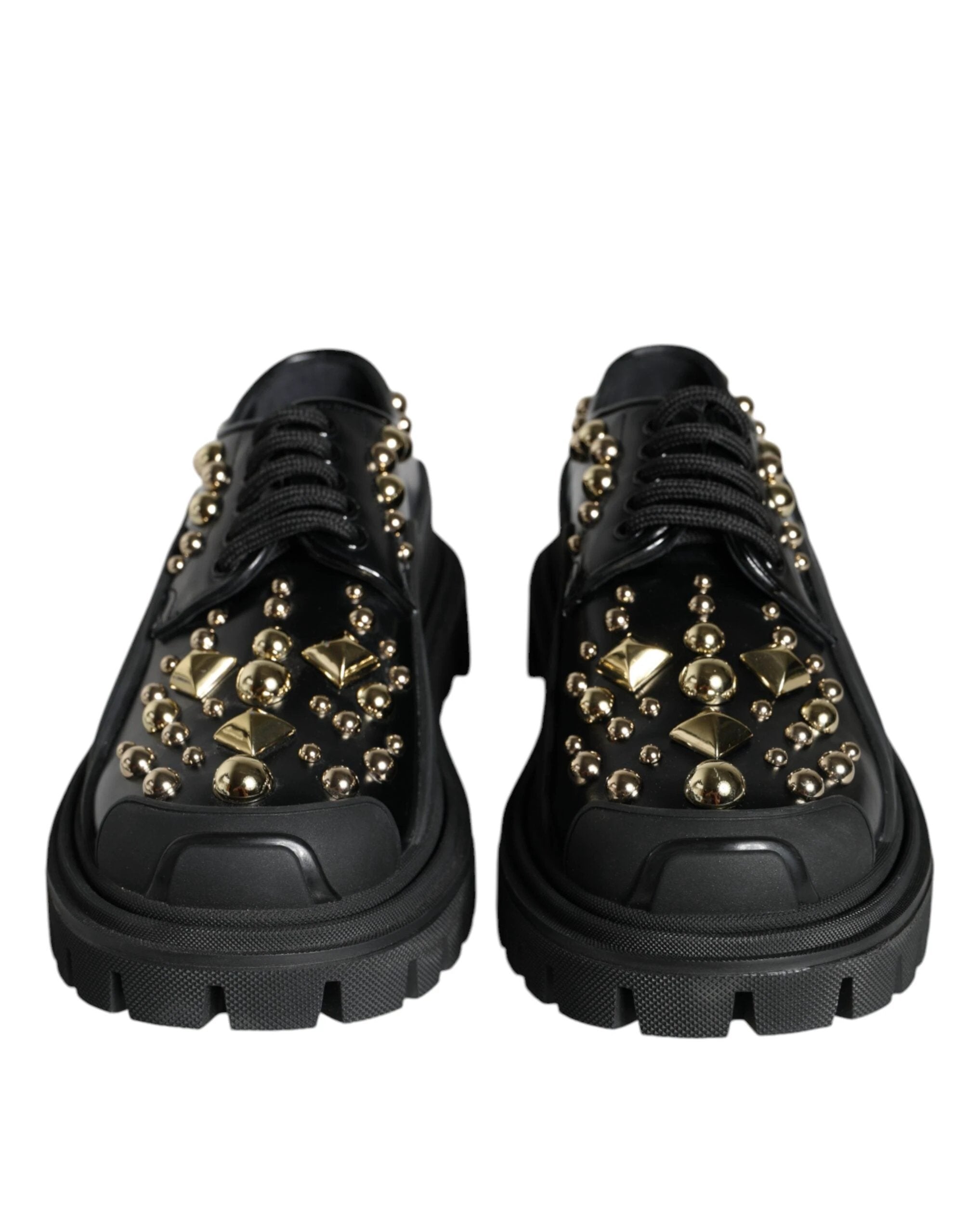 Dolce & Gabbana Black Leather Trekking Derby Embellished Shoes by Dolce & Gabbana