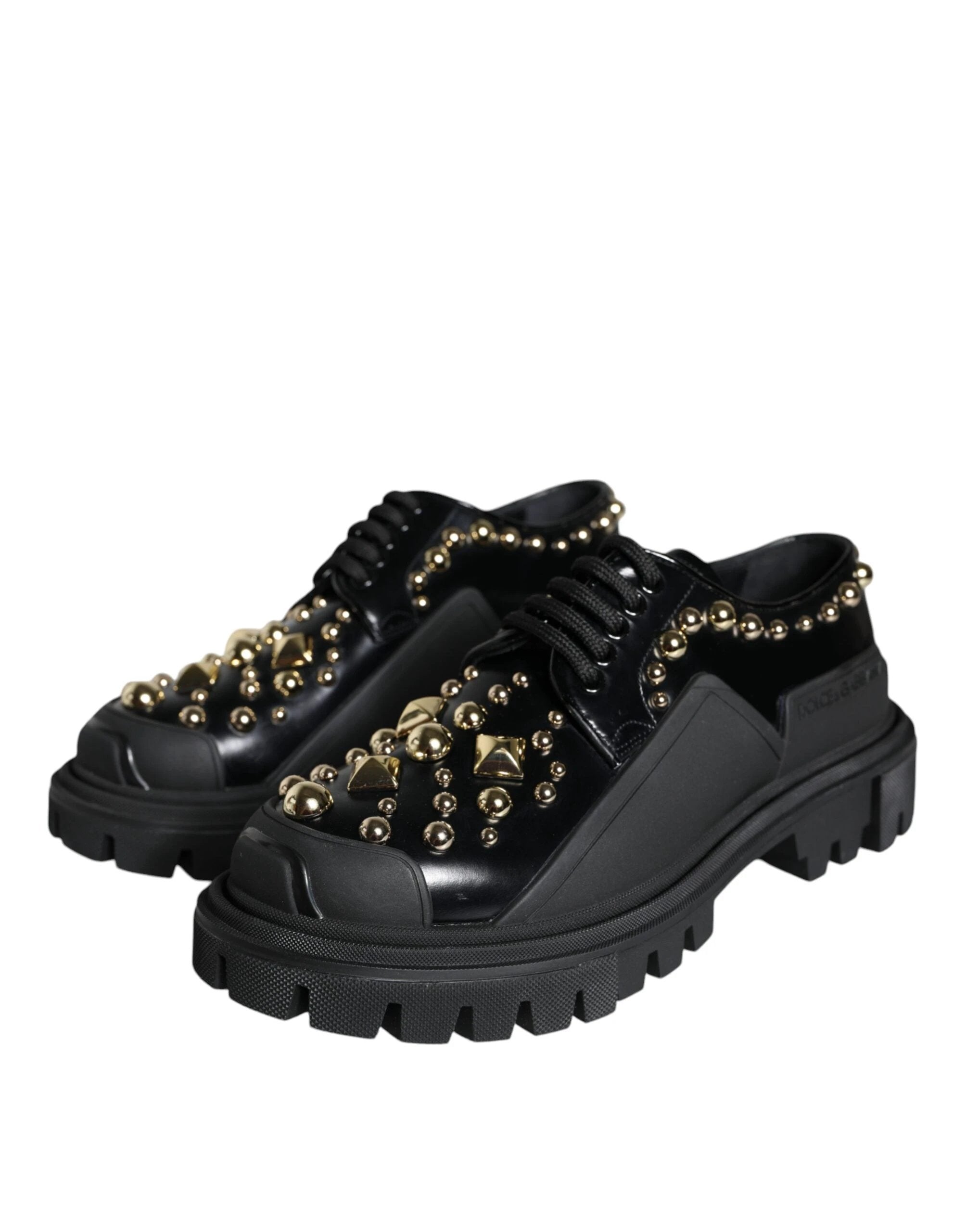 Dolce & Gabbana Black Leather Trekking Derby Embellished Shoes by Dolce & Gabbana