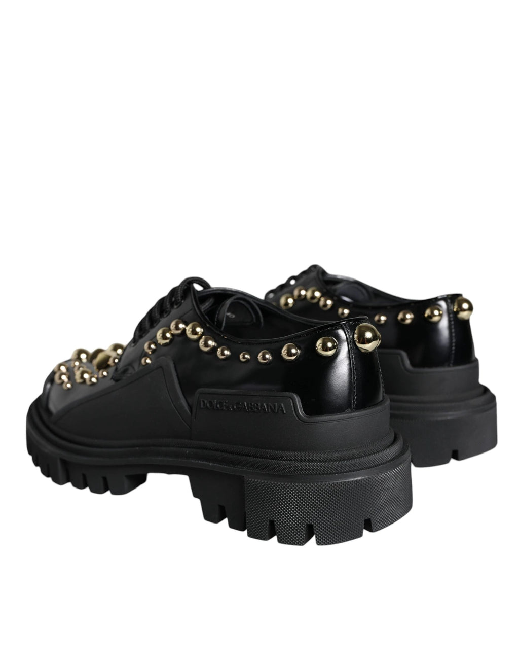 Dolce & Gabbana Black Leather Trekking Derby Embellished Shoes by Dolce & Gabbana