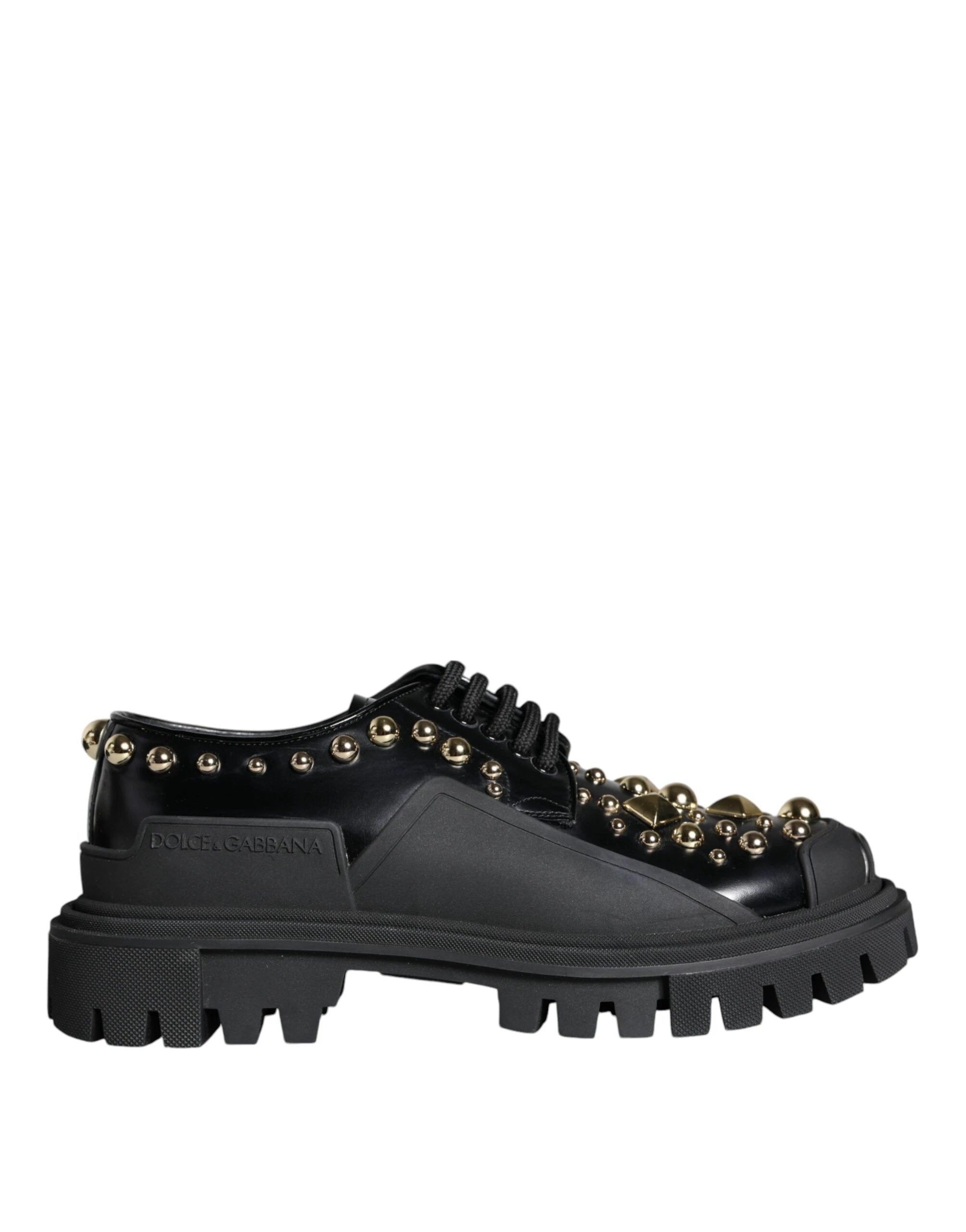 Dolce & Gabbana Black Leather Trekking Derby Embellished Shoes by Dolce & Gabbana