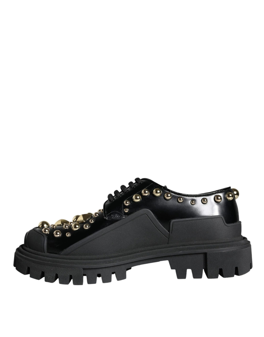 Dolce & Gabbana Black Leather Trekking Derby Embellished Shoes by Dolce & Gabbana