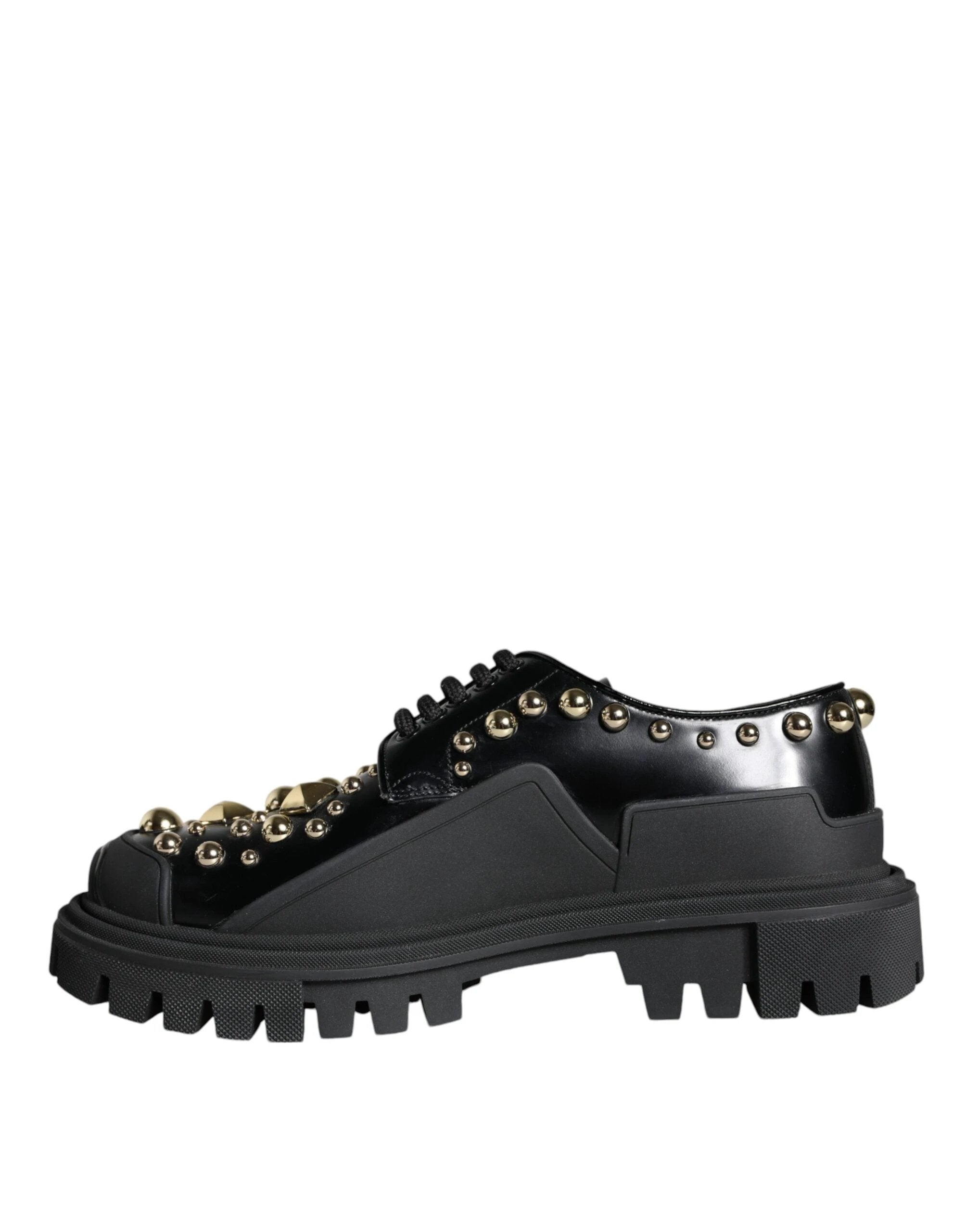 Dolce & Gabbana Black Leather Trekking Derby Embellished Shoes by Dolce & Gabbana