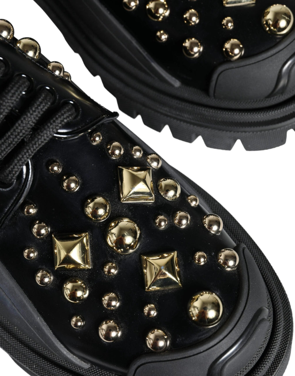 Dolce & Gabbana Black Leather Trekking Derby Embellished Shoes by Dolce & Gabbana