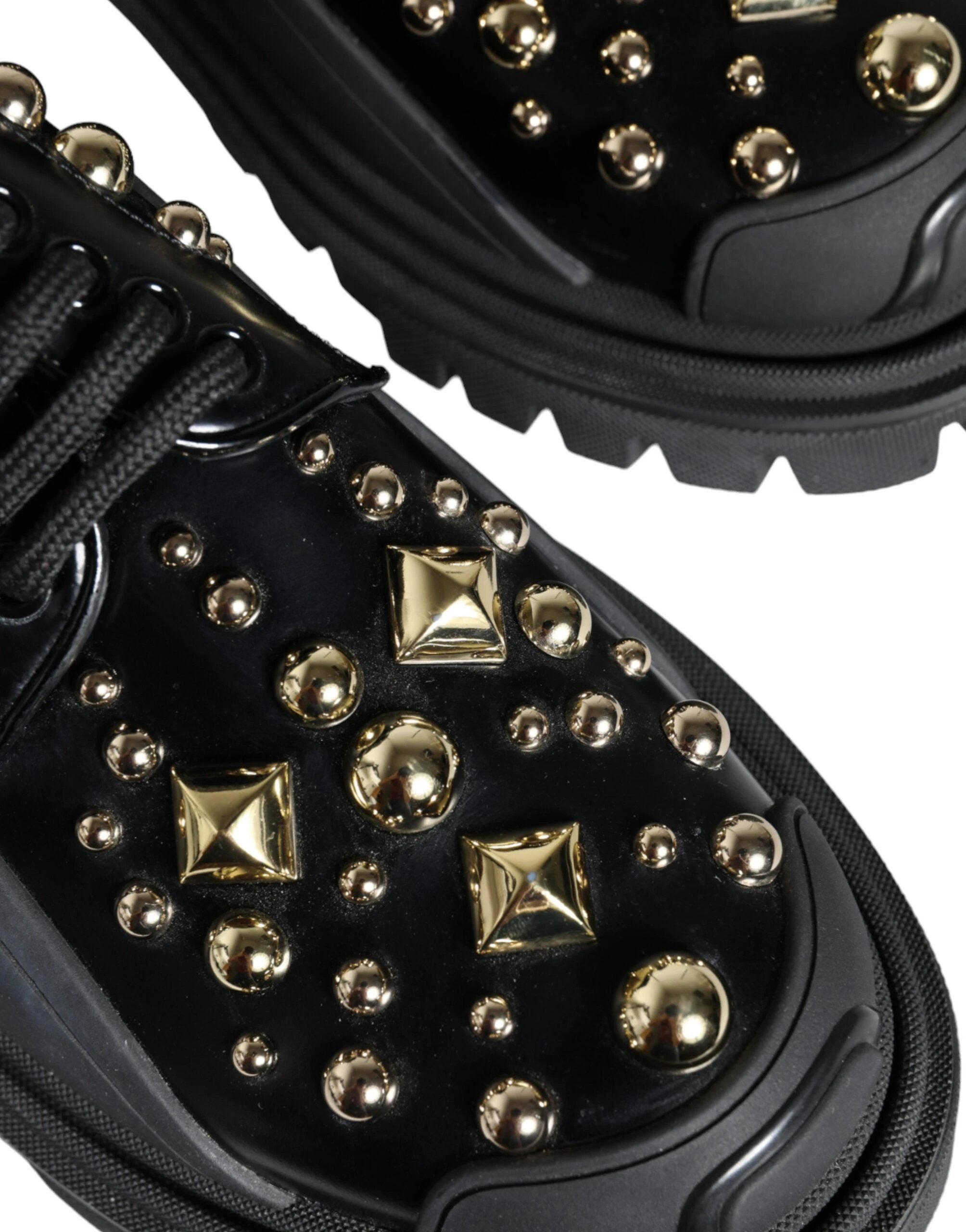 Dolce & Gabbana Black Leather Trekking Derby Embellished Shoes by Dolce & Gabbana
