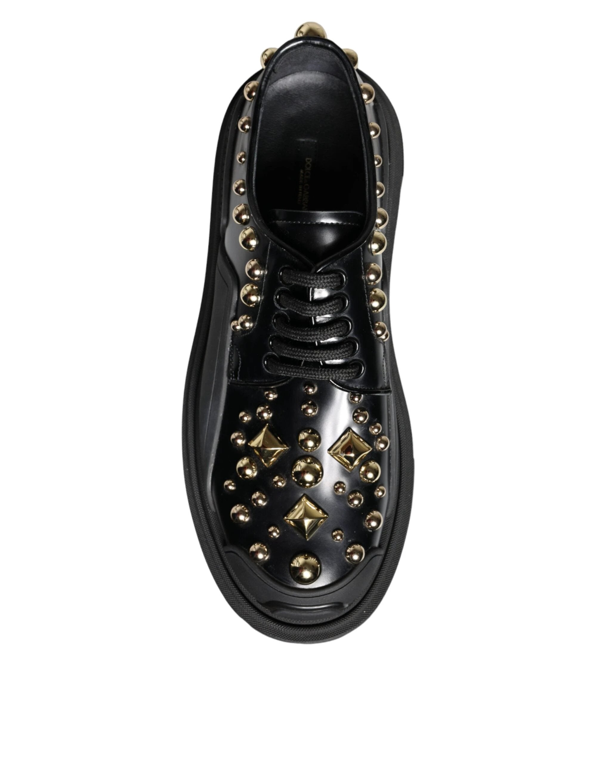 Dolce & Gabbana Black Leather Trekking Derby Embellished Shoes by Dolce & Gabbana