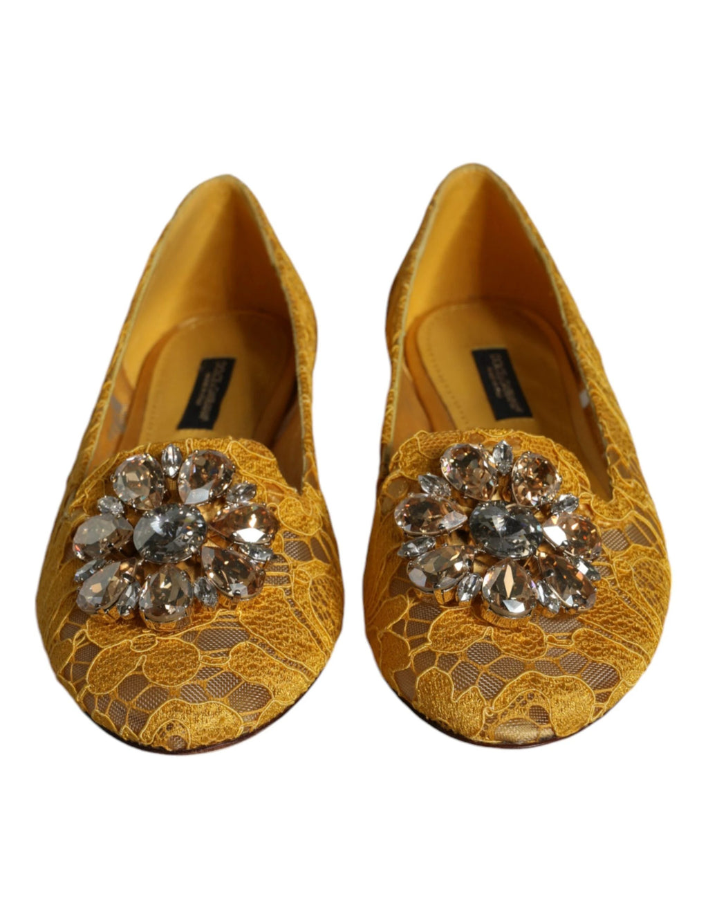 Dolce & Gabbana Mustard Lace Crystal Ballet Flats Loafer Shoes by Dolce & Gabbana