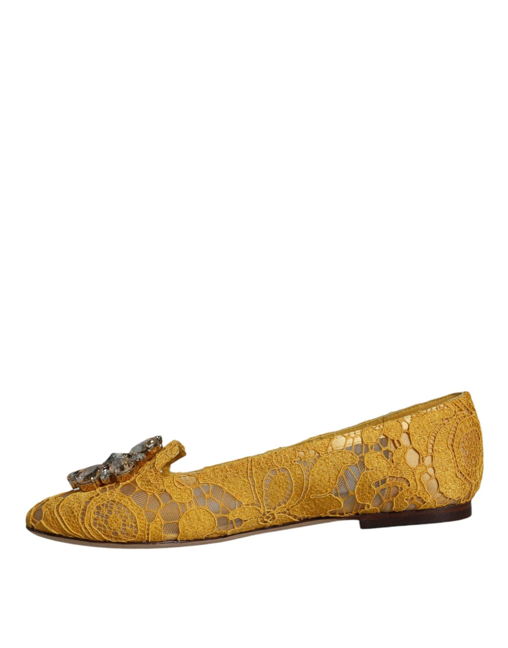 Dolce & Gabbana Mustard Lace Crystal Ballet Flats Loafer Shoes by Dolce & Gabbana