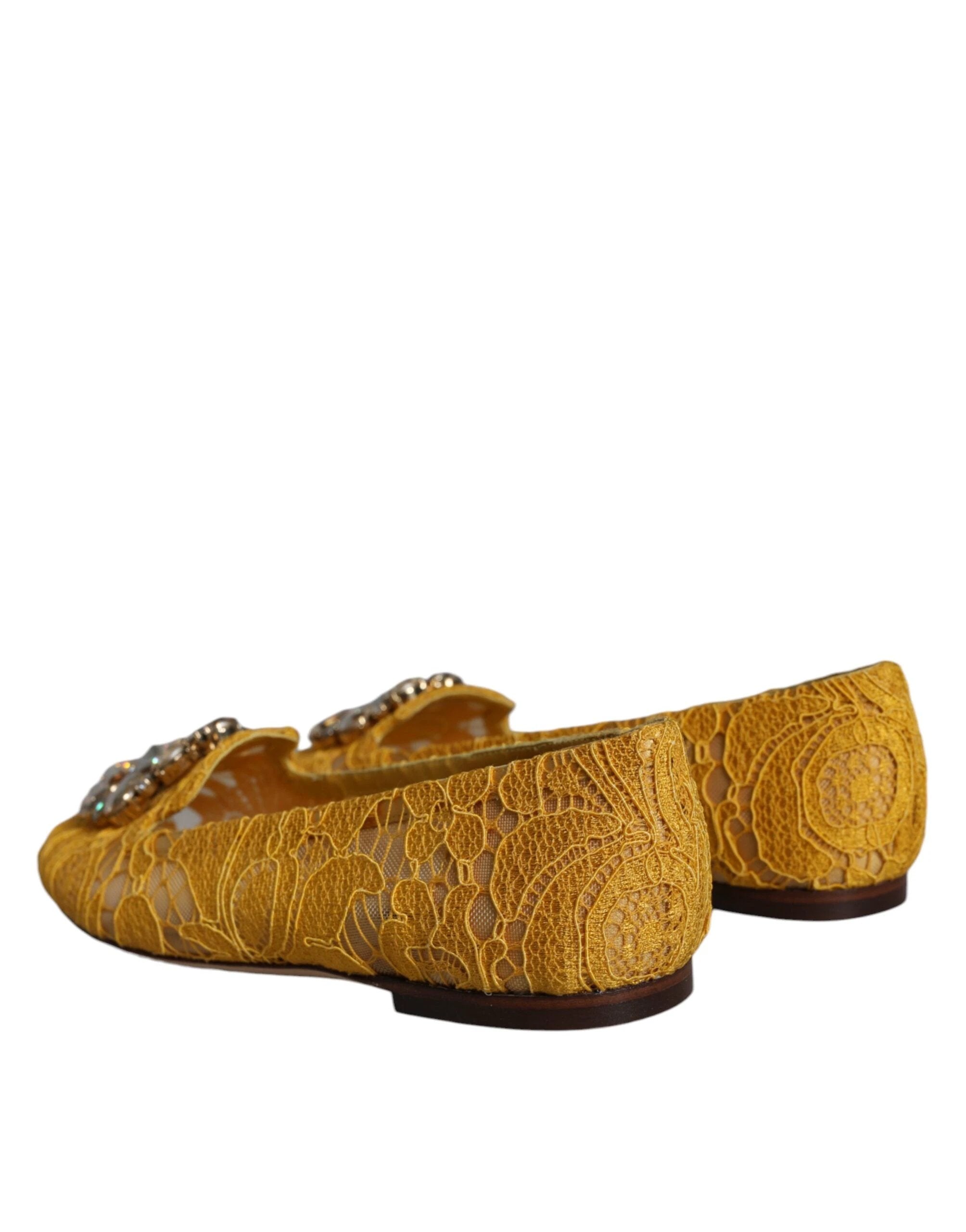 Dolce & Gabbana Mustard Lace Crystal Ballet Flats Loafer Shoes by Dolce & Gabbana